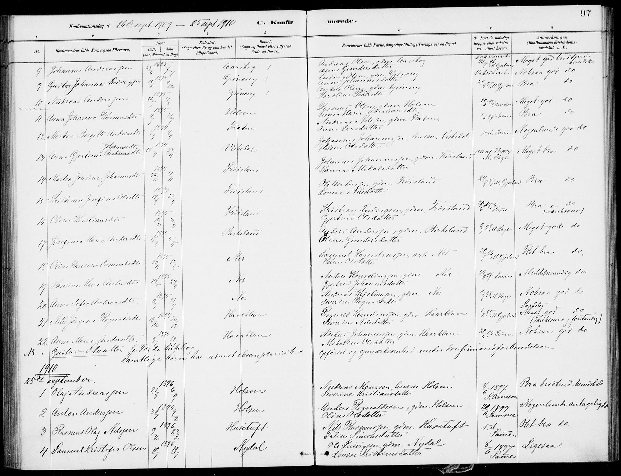 Førde sokneprestembete, SAB/A-79901/H/Haa/Haac/L0001: Parish register (official) no. C  1, 1881-1920, p. 97