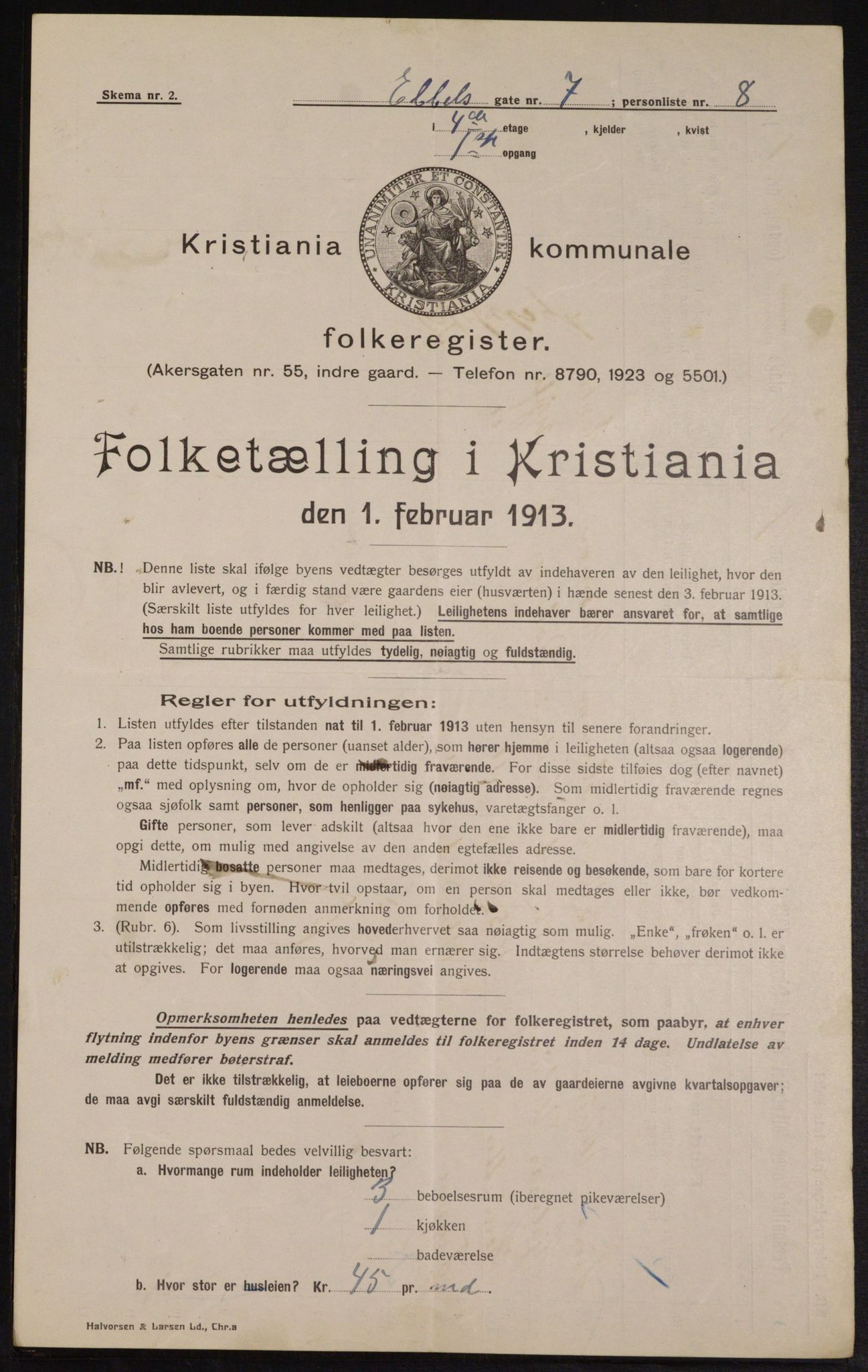 OBA, Municipal Census 1913 for Kristiania, 1913, p. 18255