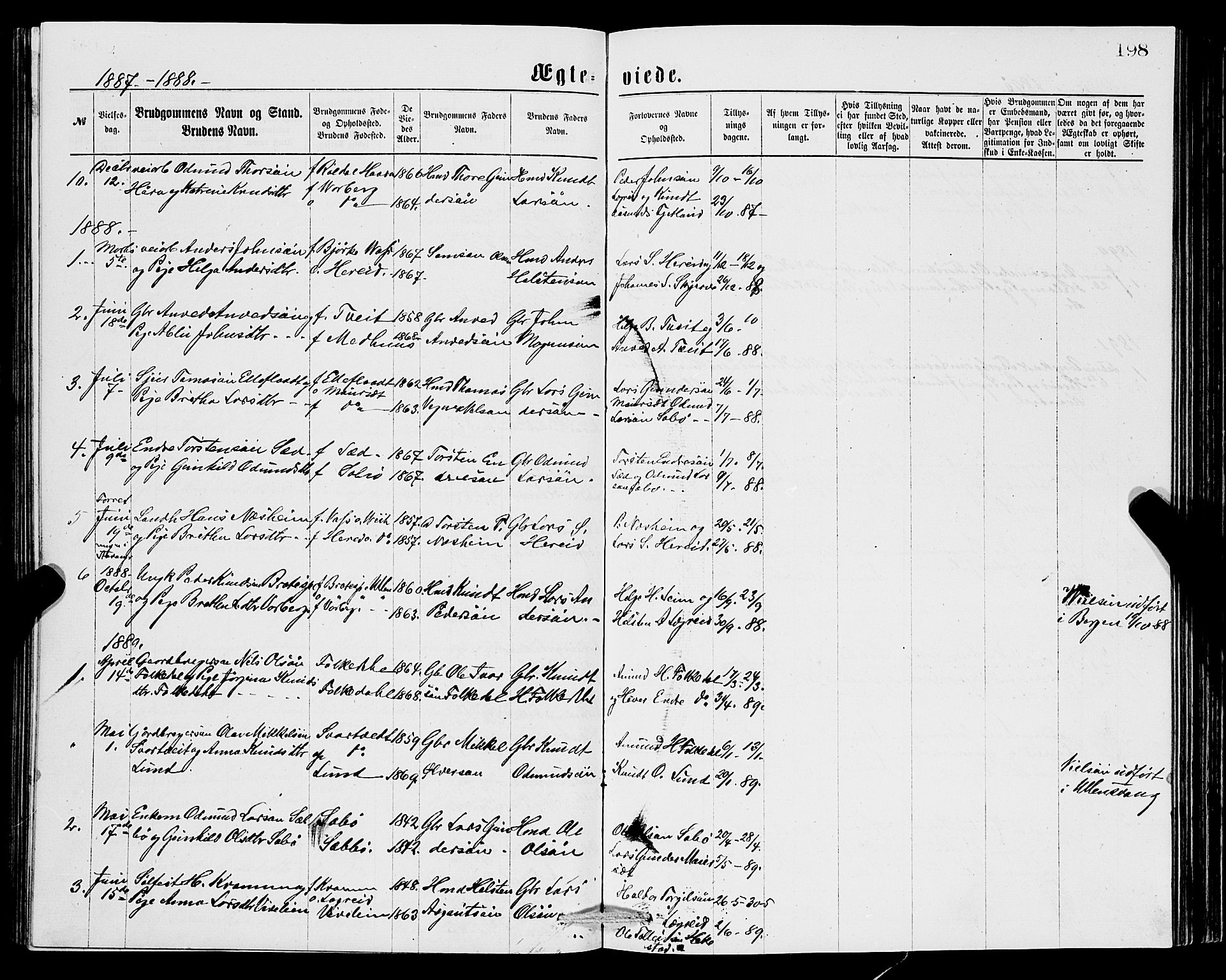 Ullensvang sokneprestembete, SAB/A-78701/H/Hab: Parish register (copy) no. C 2, 1871-1899, p. 198