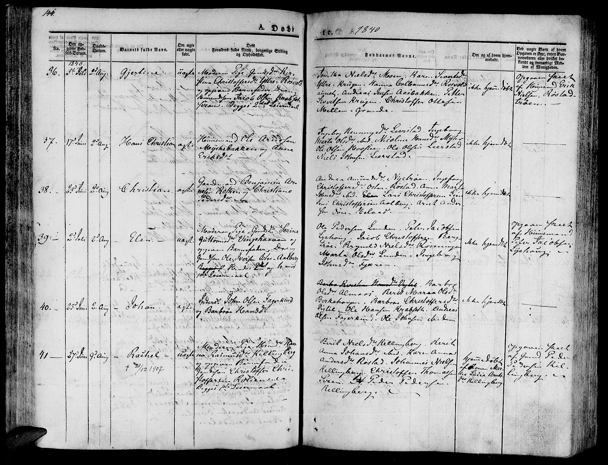 Ministerialprotokoller, klokkerbøker og fødselsregistre - Nord-Trøndelag, SAT/A-1458/701/L0006: Parish register (official) no. 701A06, 1825-1841, p. 144