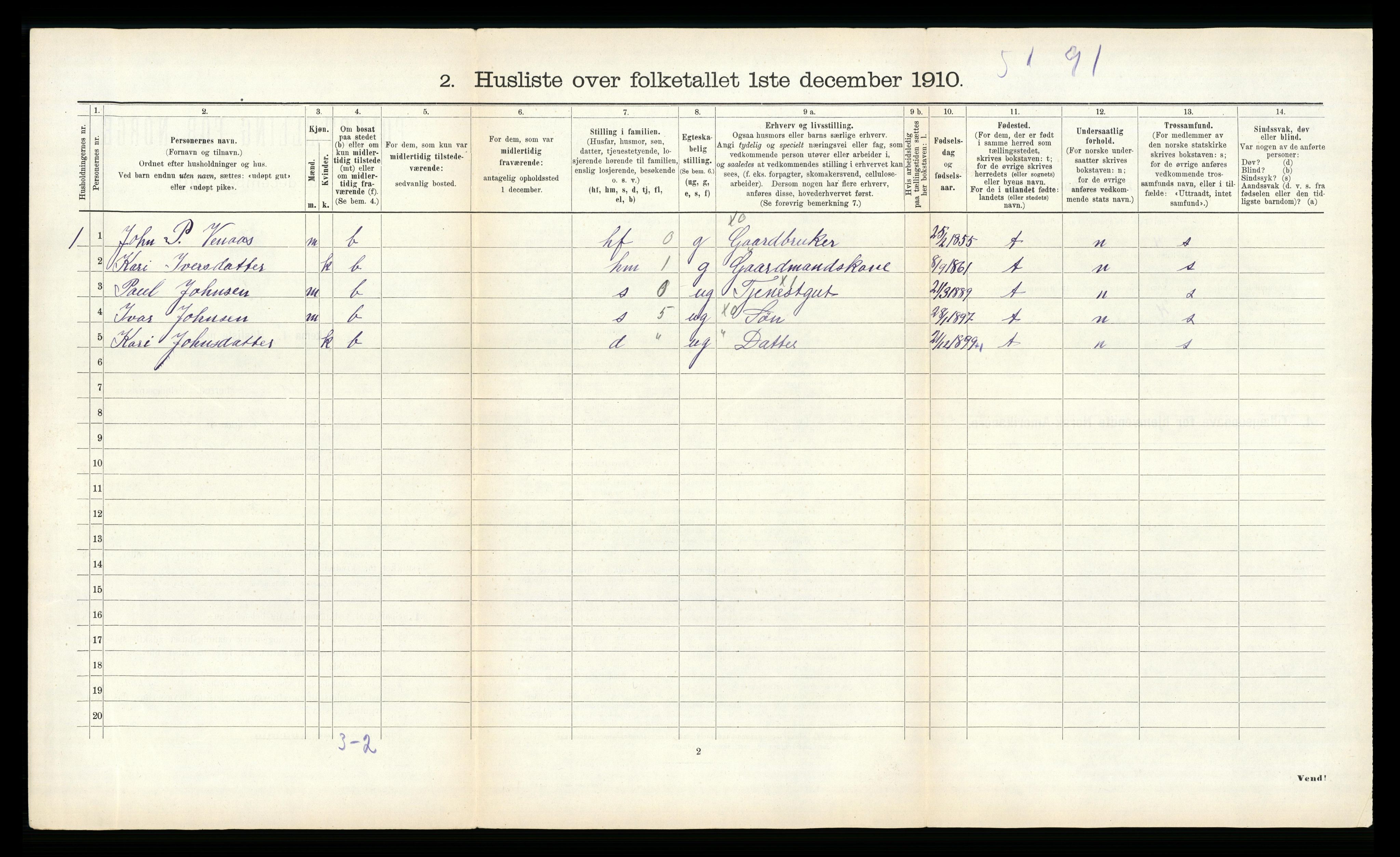RA, 1910 census for Voll, 1910, p. 319
