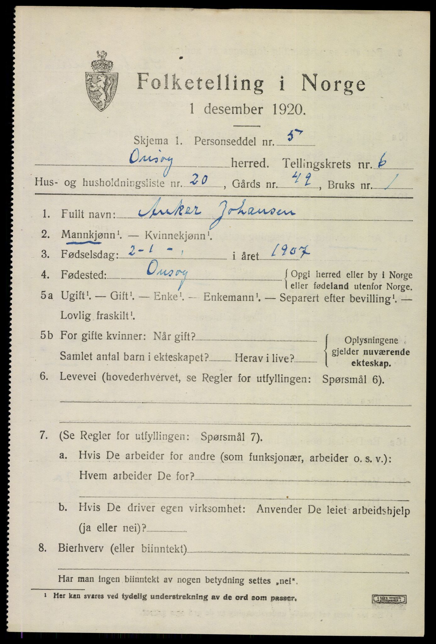 SAO, 1920 census for Onsøy, 1920, p. 8608