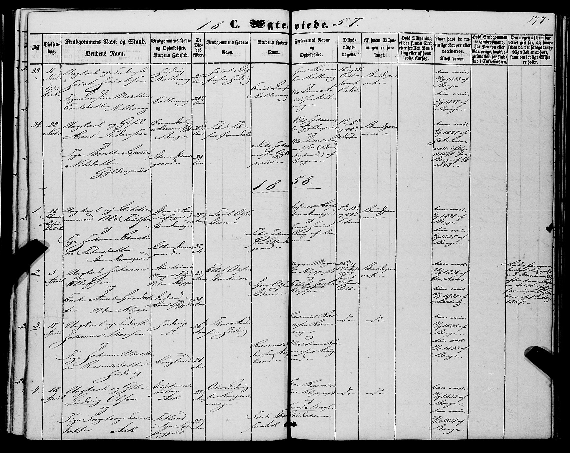 Askøy Sokneprestembete, AV/SAB-A-74101/H/Ha/Haa/Haaa/L0008: Parish register (official) no. A 8, 1852-1862, p. 177