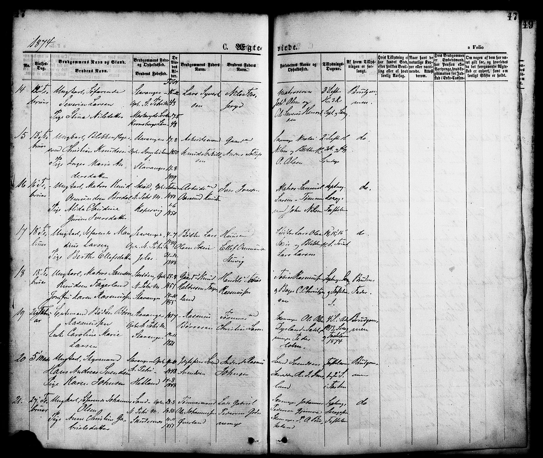 St. Petri sokneprestkontor, AV/SAST-A-101813/001/30/30BA/L0010: Parish register (official) no. A 10, 1869-1878, p. 47