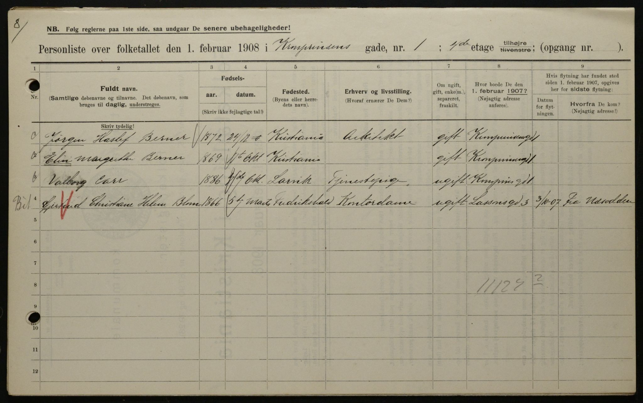 OBA, Municipal Census 1908 for Kristiania, 1908, p. 48815