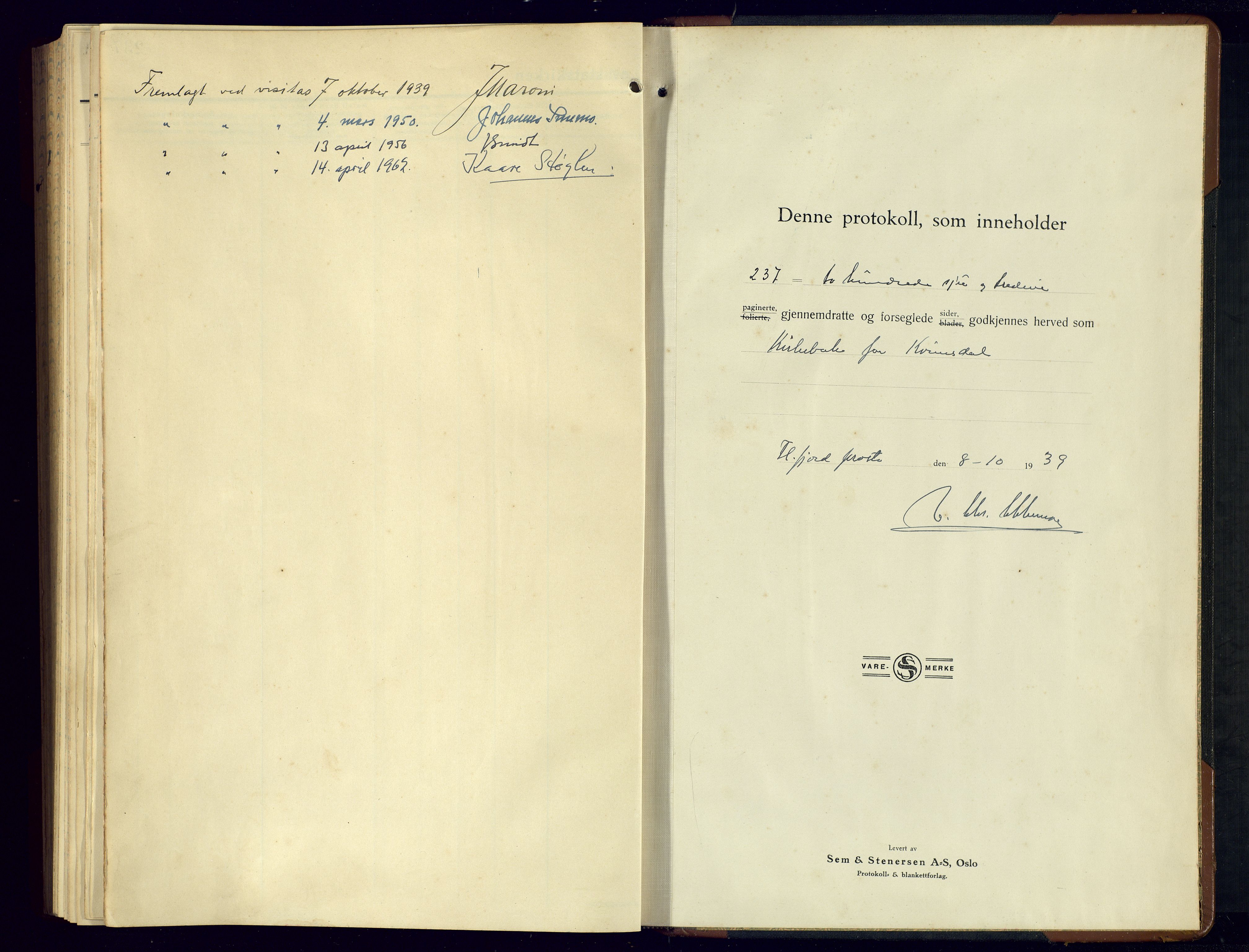 Kvinesdal sokneprestkontor, SAK/1111-0026/F/Fb/Fbb/L0005: Parish register (copy) no. B 5, 1939-1956