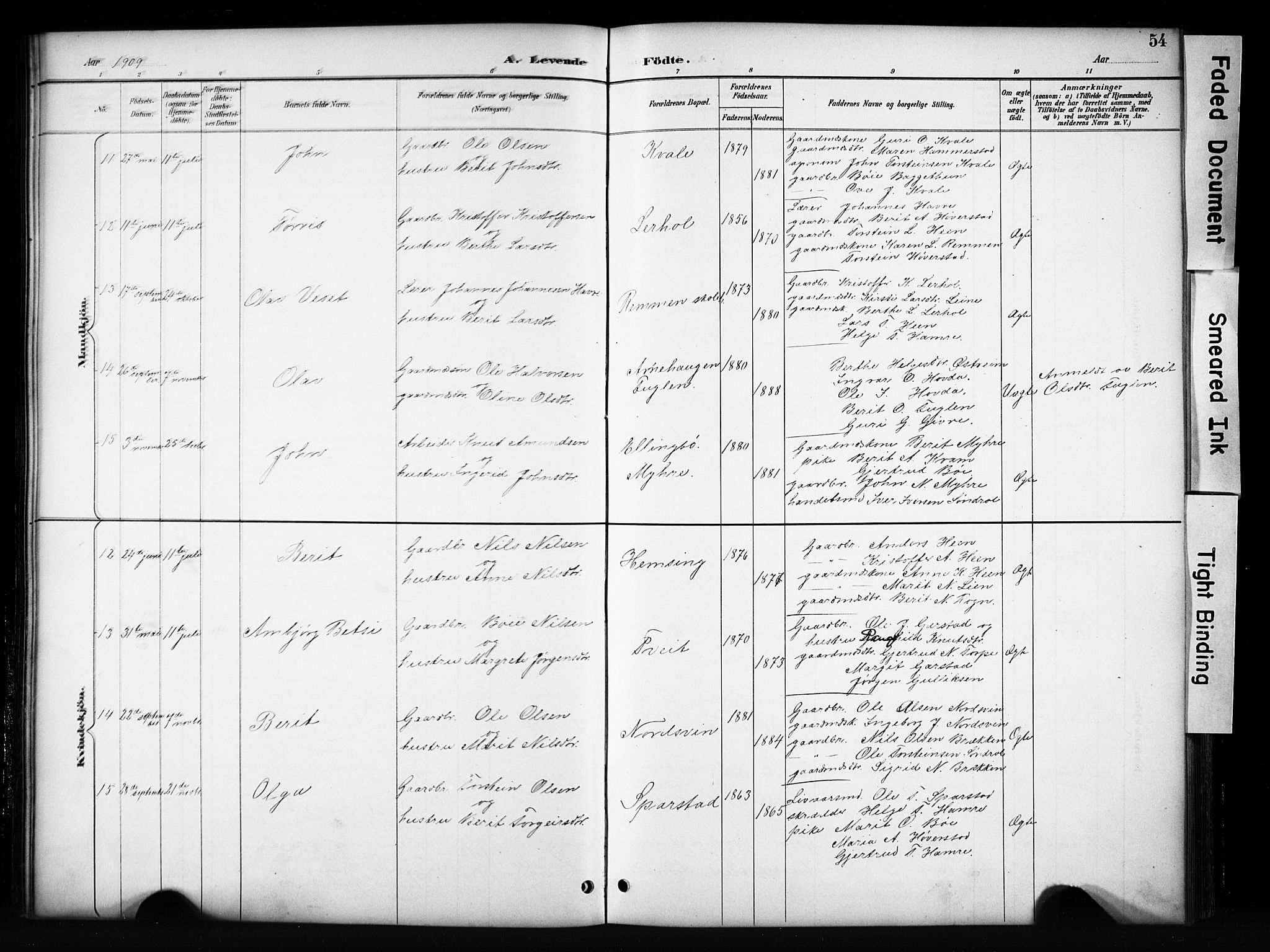 Vang prestekontor, Valdres, SAH/PREST-140/H/Hb/L0006: Parish register (copy) no. 6, 1893-1918, p. 54
