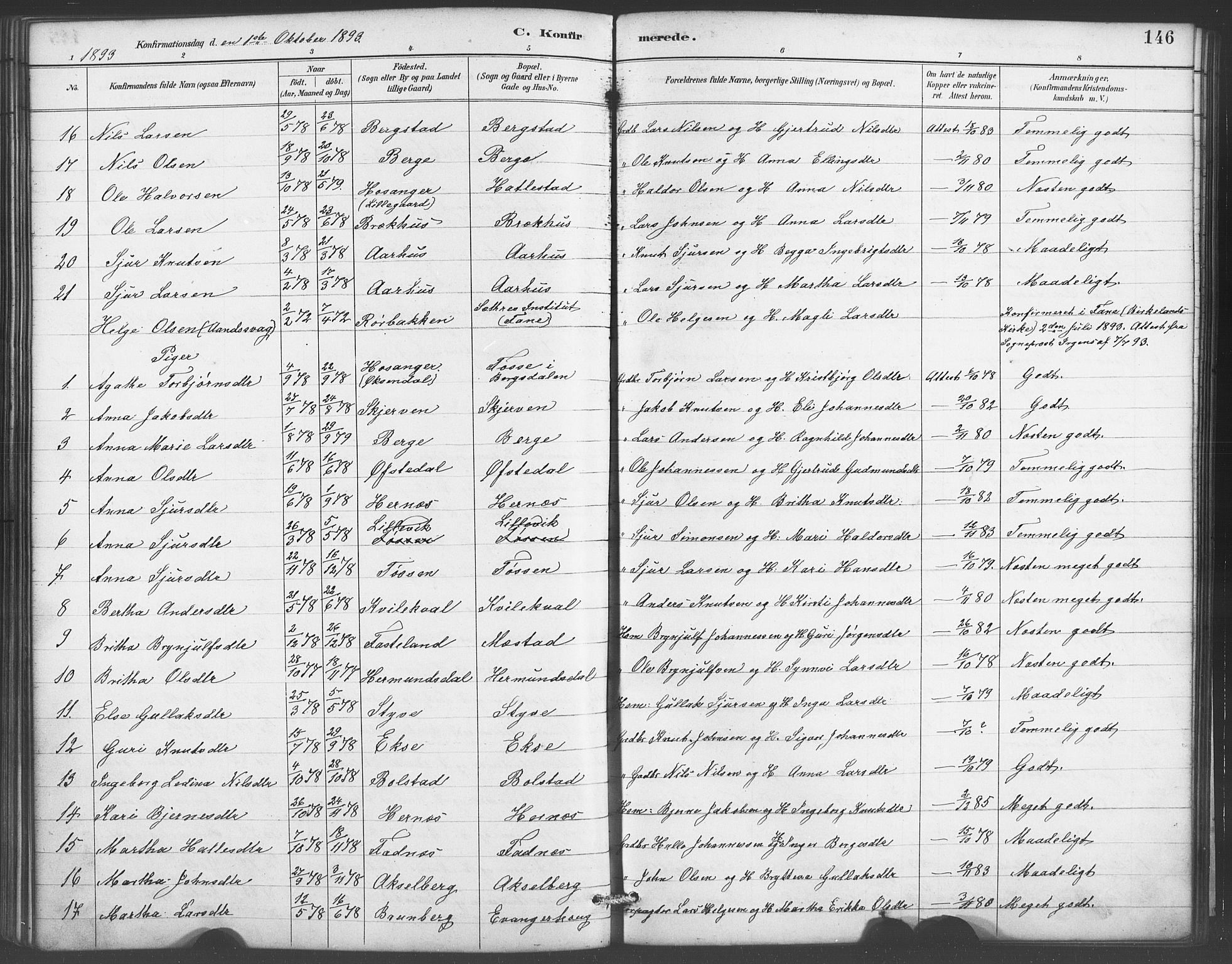 Evanger sokneprestembete, SAB/A-99924: Parish register (copy) no. A 4, 1887-1897, p. 146