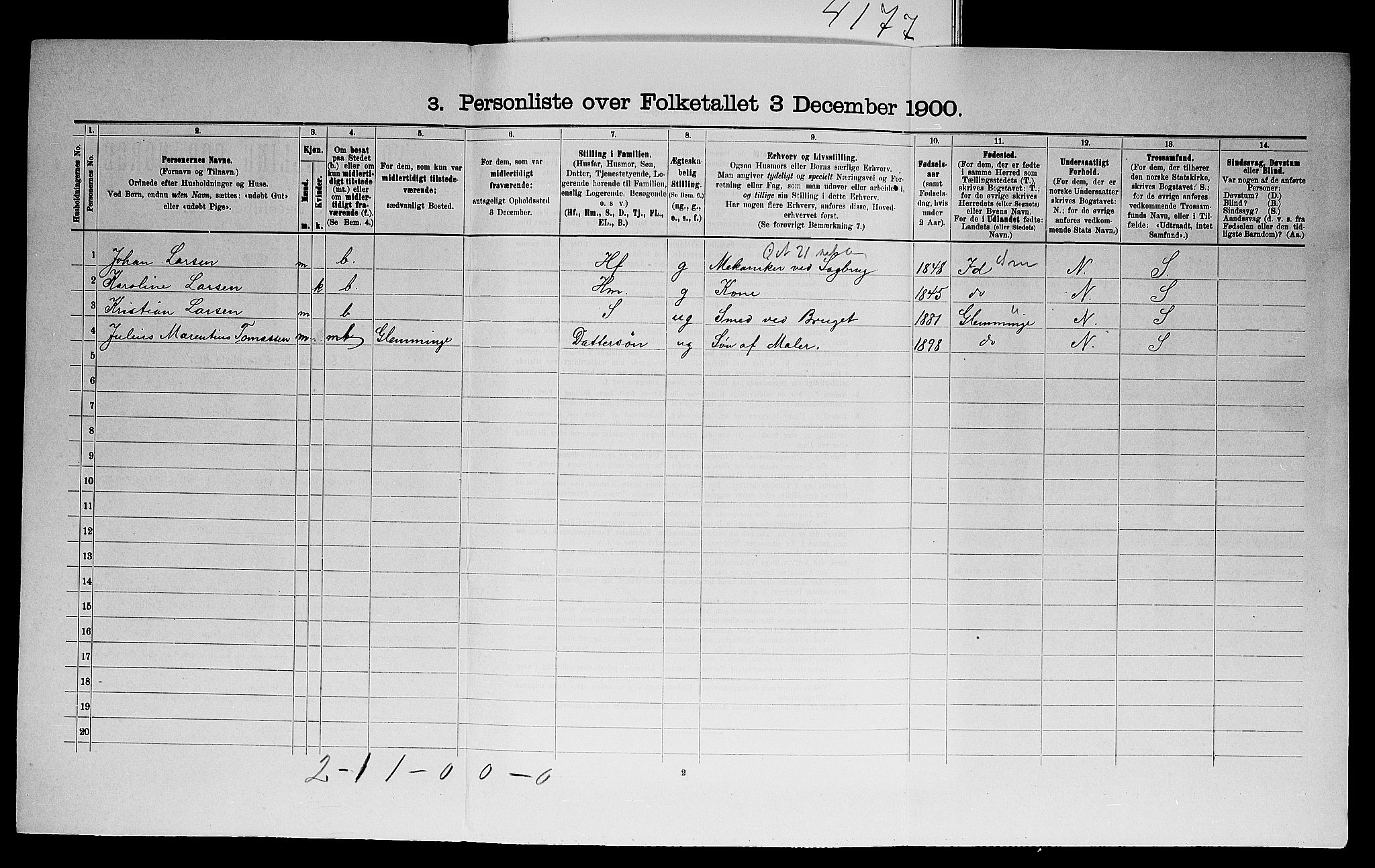 SAO, 1900 census for Onsøy, 1900, p. 894