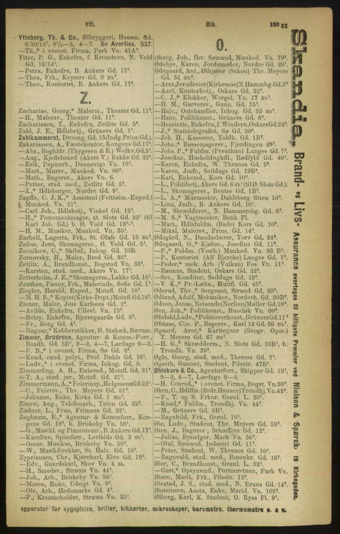 Kristiania/Oslo adressebok, PUBL/-, 1888, p. 380gg