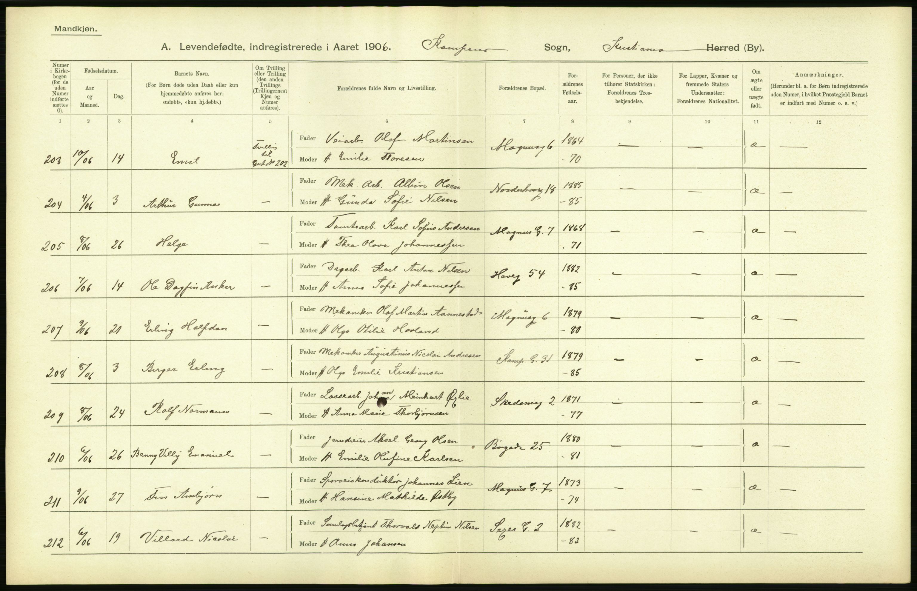 Statistisk sentralbyrå, Sosiodemografiske emner, Befolkning, AV/RA-S-2228/D/Df/Dfa/Dfad/L0007: Kristiania: Levendefødte menn og kvinner., 1906, p. 738