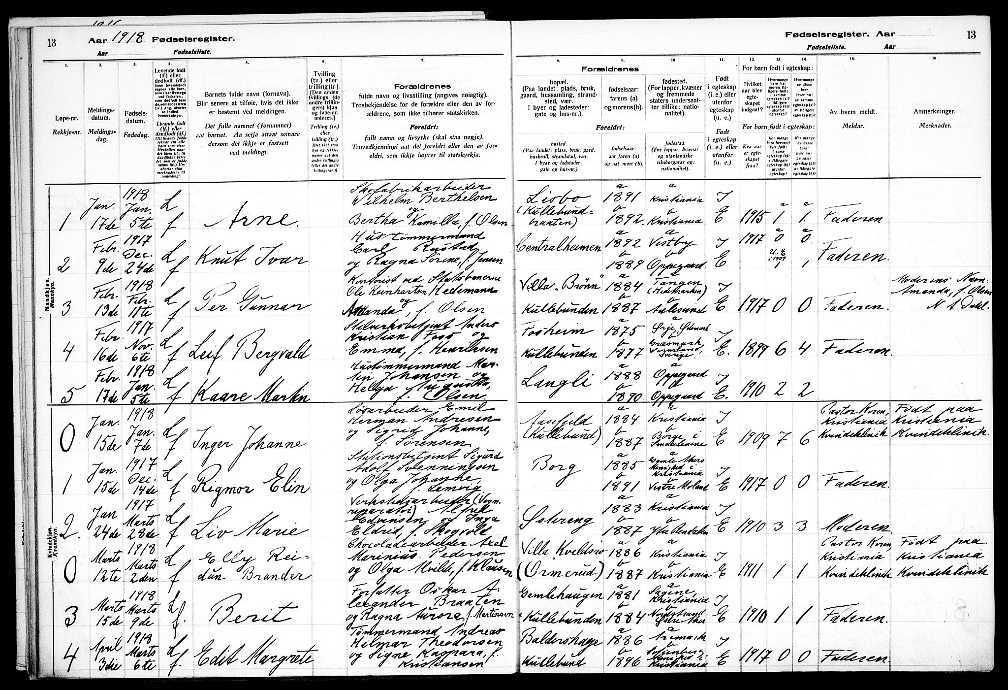 Nesodden prestekontor Kirkebøker, SAO/A-10013/J/Jb/L0001: Birth register no. II 1, 1916-1933, p. 13