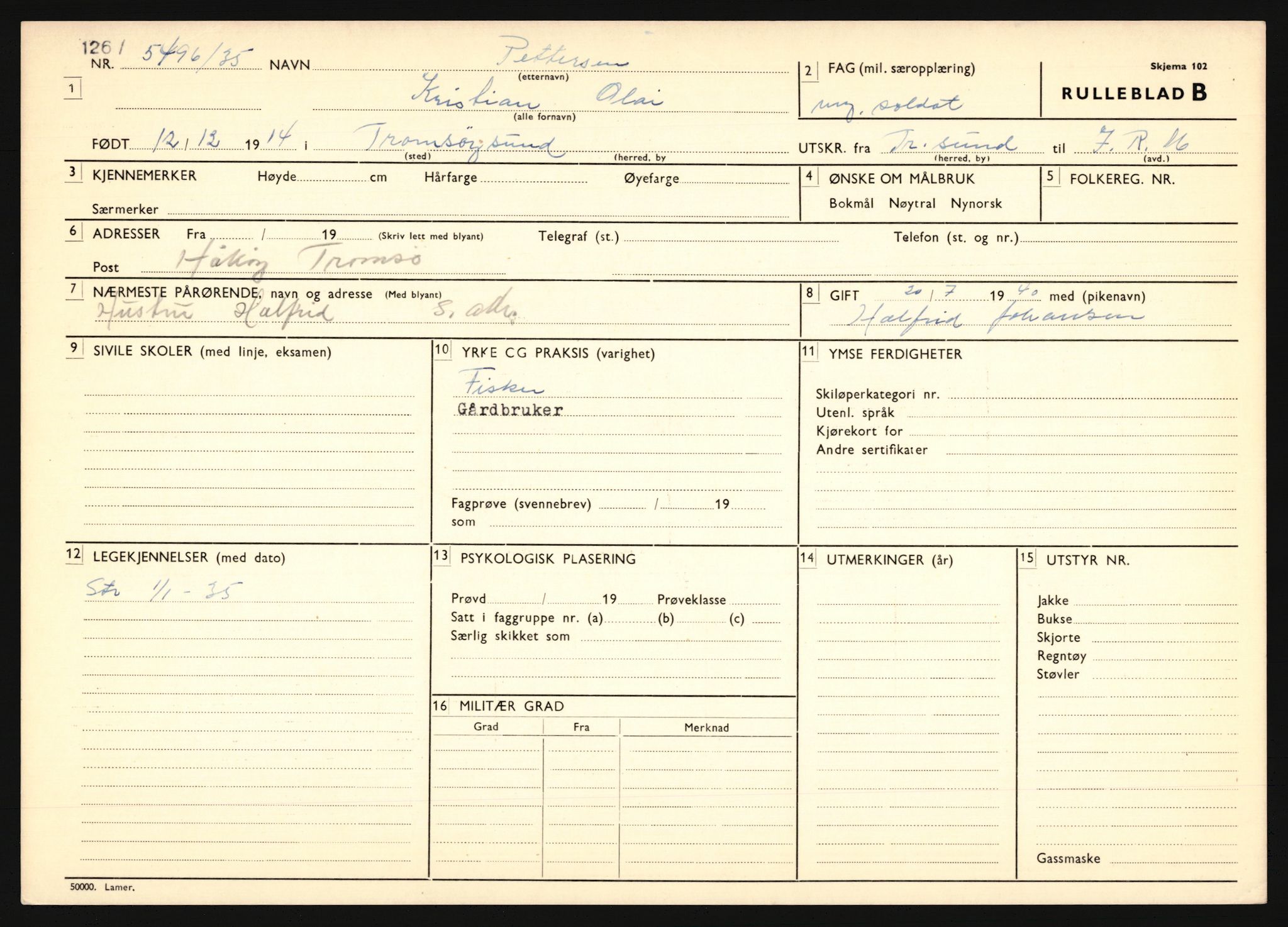 Forsvaret, Troms infanteriregiment nr. 16, AV/RA-RAFA-3146/P/Pa/L0019: Rulleblad for regimentets menige mannskaper, årsklasse 1935, 1935, p. 1039