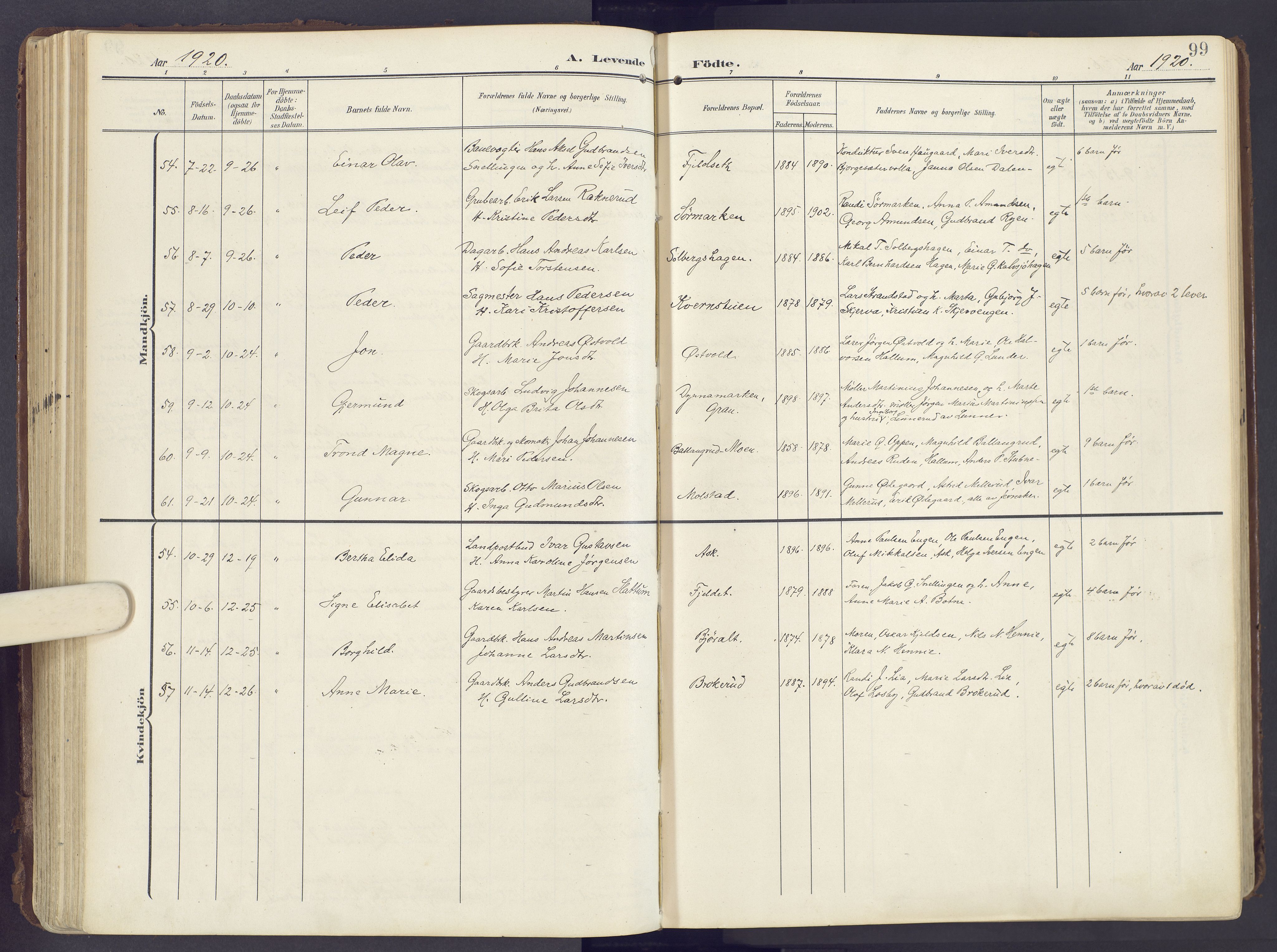 Lunner prestekontor, AV/SAH-PREST-118/H/Ha/Haa/L0001: Parish register (official) no. 1, 1907-1922, p. 99