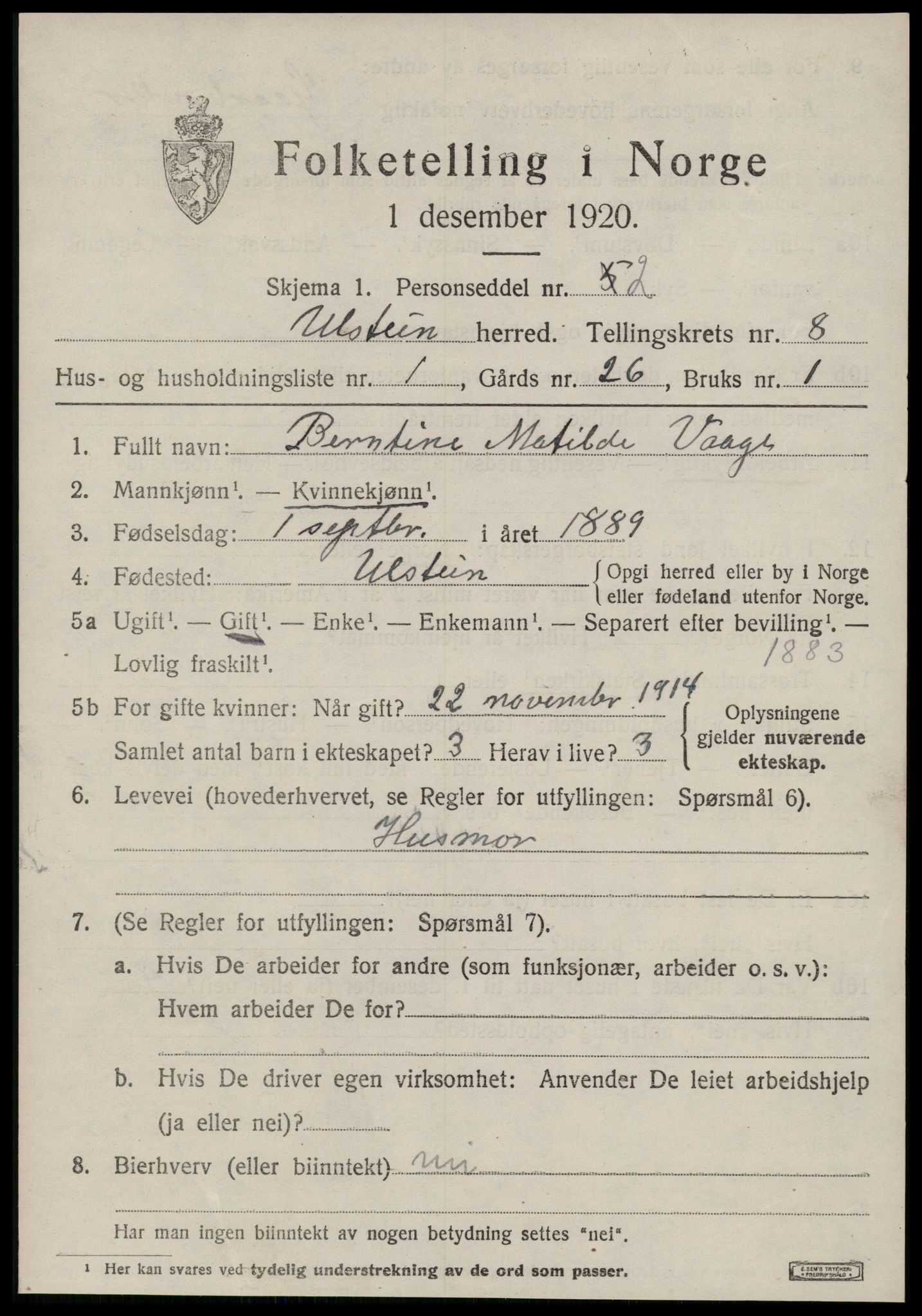 SAT, 1920 census for Ulstein, 1920, p. 4560