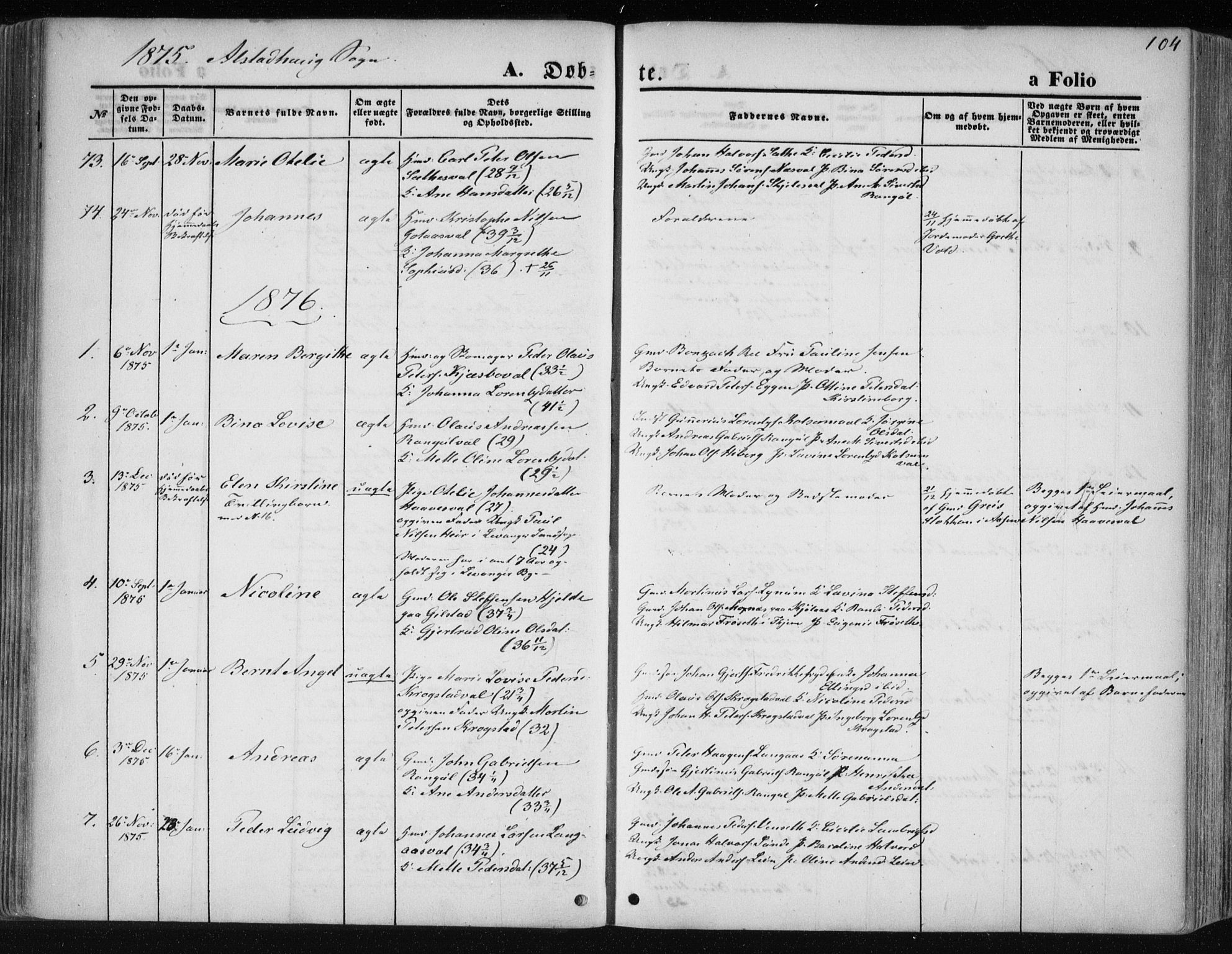 Ministerialprotokoller, klokkerbøker og fødselsregistre - Nord-Trøndelag, AV/SAT-A-1458/717/L0157: Parish register (official) no. 717A08 /1, 1863-1877, p. 104