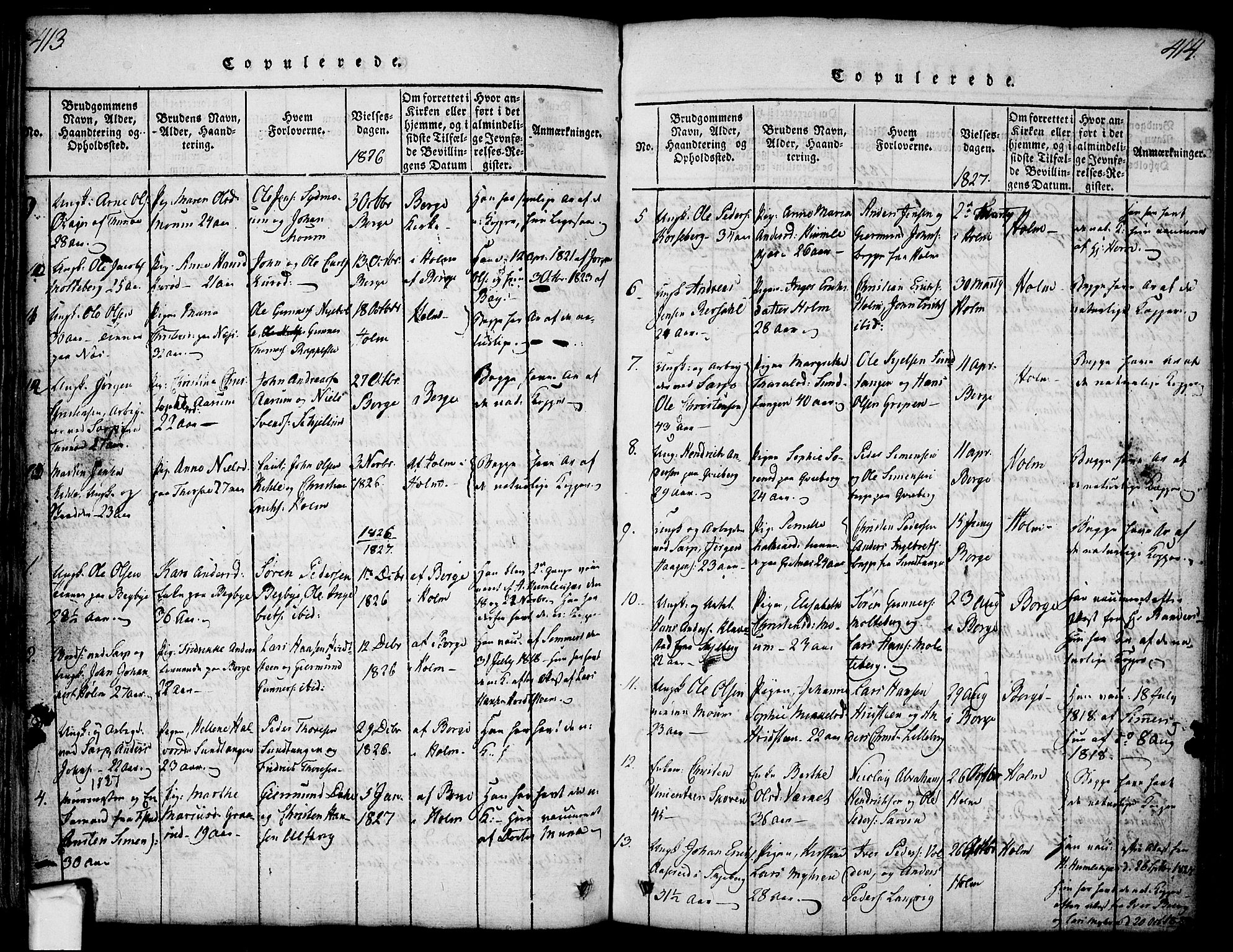 Borge prestekontor Kirkebøker, AV/SAO-A-10903/F/Fa/L0003: Parish register (official) no. I 3, 1815-1836, p. 413-414