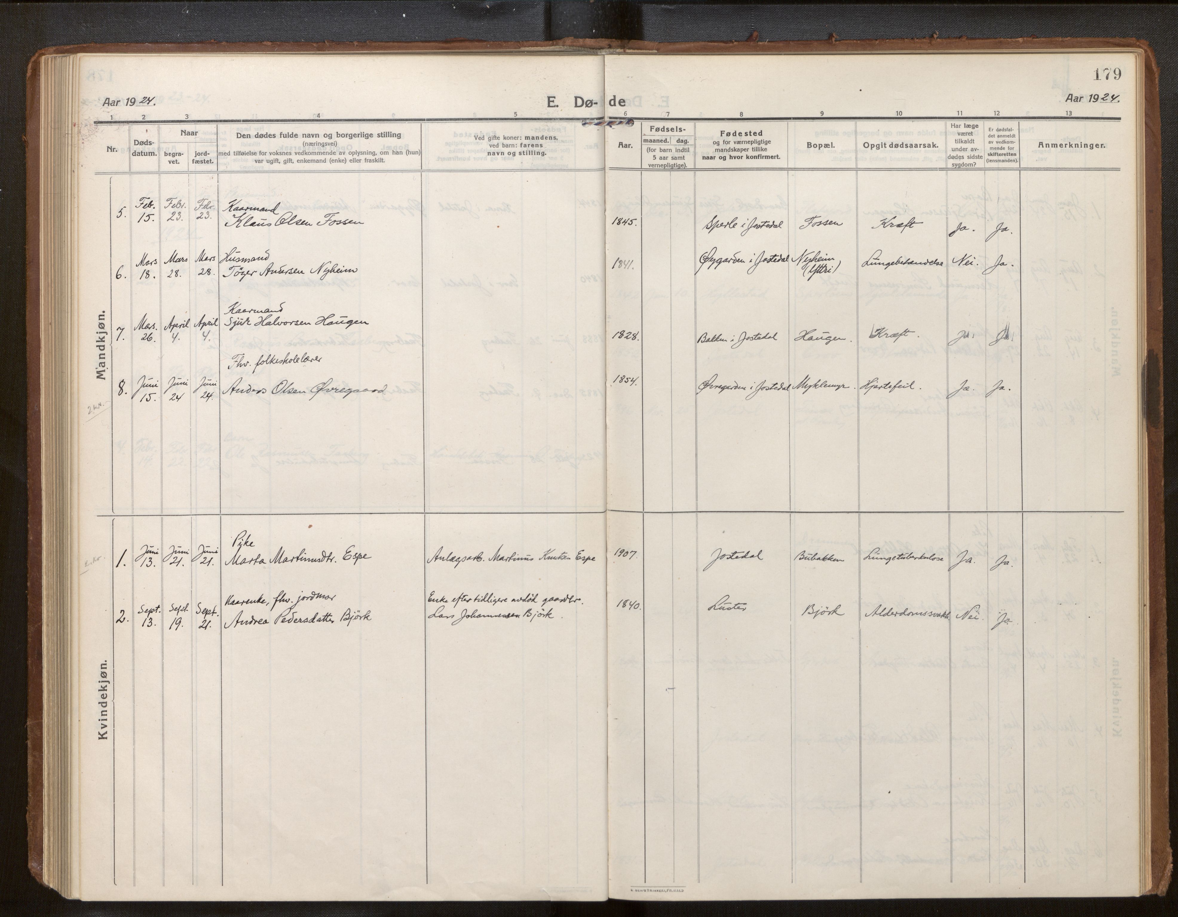 Jostedal sokneprestembete, SAB/A-80601/H/Haa/Haab/L0002: Parish register (official) no. B 2, 1915-1931, p. 179