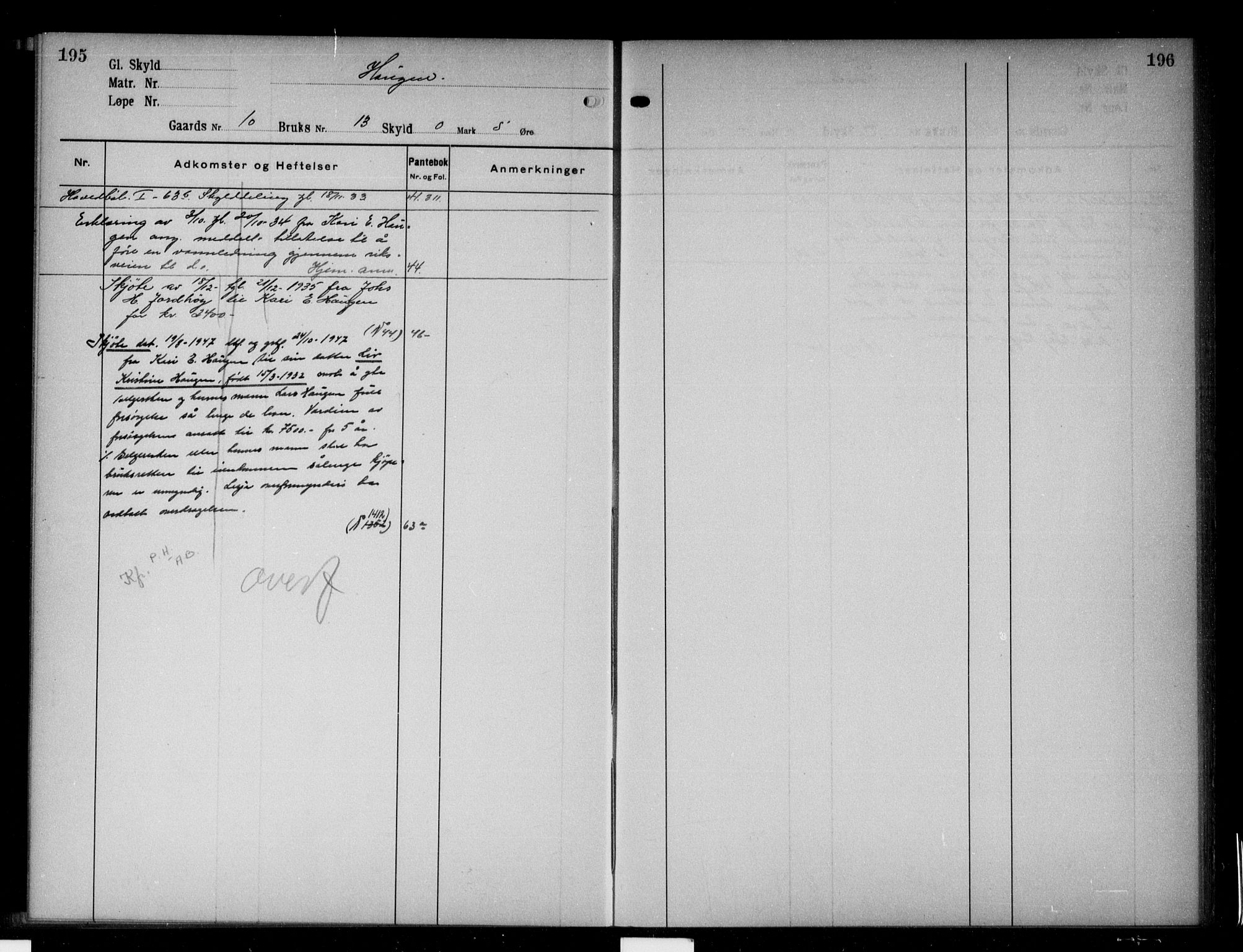 Nord-Gudbrandsdal tingrett, AV/SAH-TING-002/H/Ha/Hac/L0003: Mortgage register no. 3, 1928-1950, p. 195-196