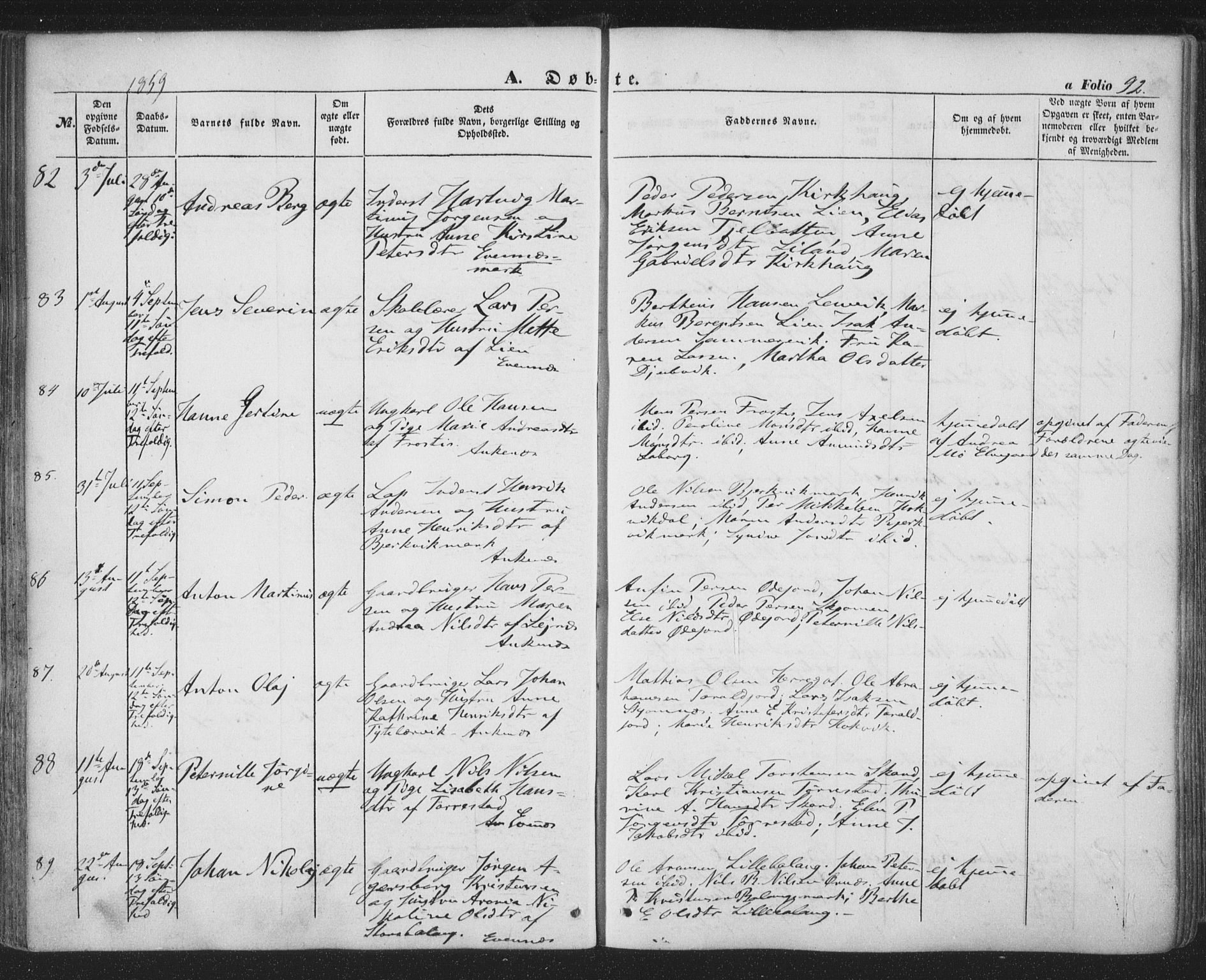 Ministerialprotokoller, klokkerbøker og fødselsregistre - Nordland, SAT/A-1459/863/L0895: Parish register (official) no. 863A07, 1851-1860, p. 92