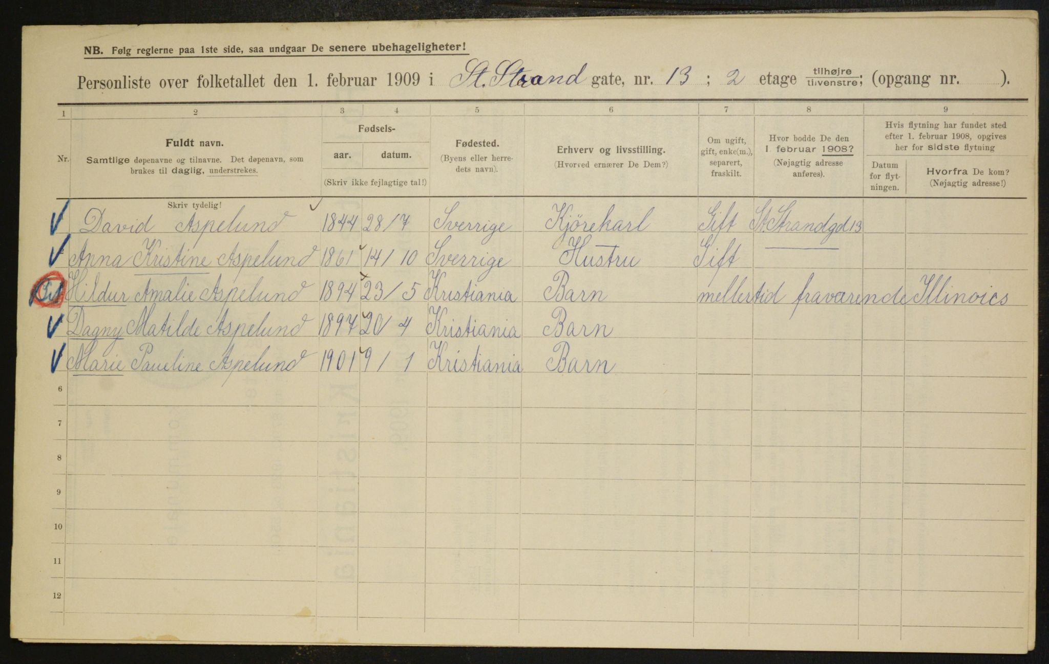 OBA, Municipal Census 1909 for Kristiania, 1909, p. 24205