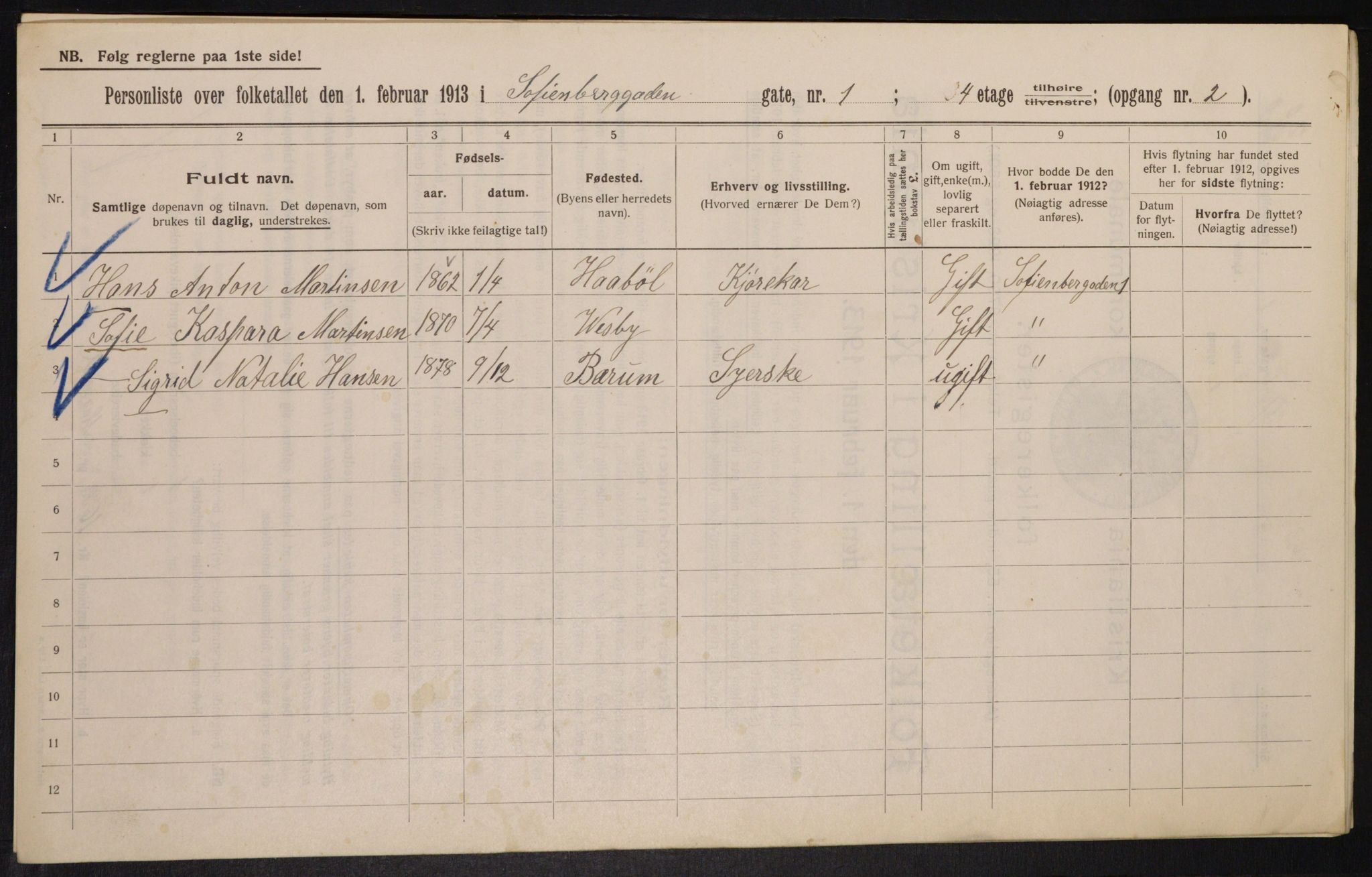 OBA, Municipal Census 1913 for Kristiania, 1913, p. 98134