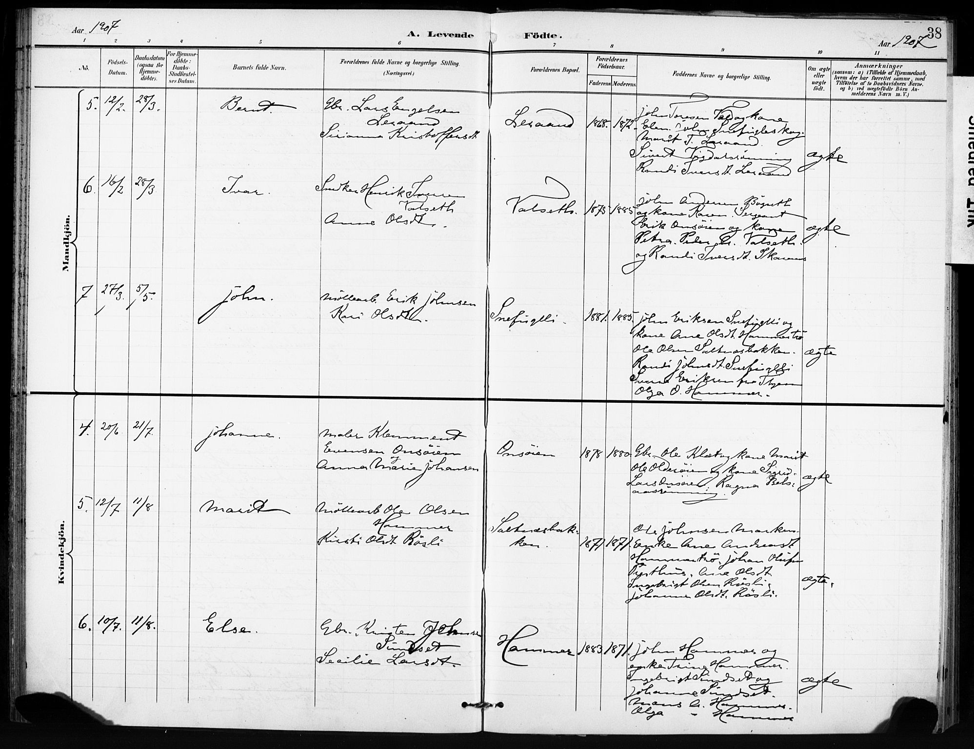 Ministerialprotokoller, klokkerbøker og fødselsregistre - Sør-Trøndelag, AV/SAT-A-1456/666/L0787: Parish register (official) no. 666A05, 1895-1908, p. 38