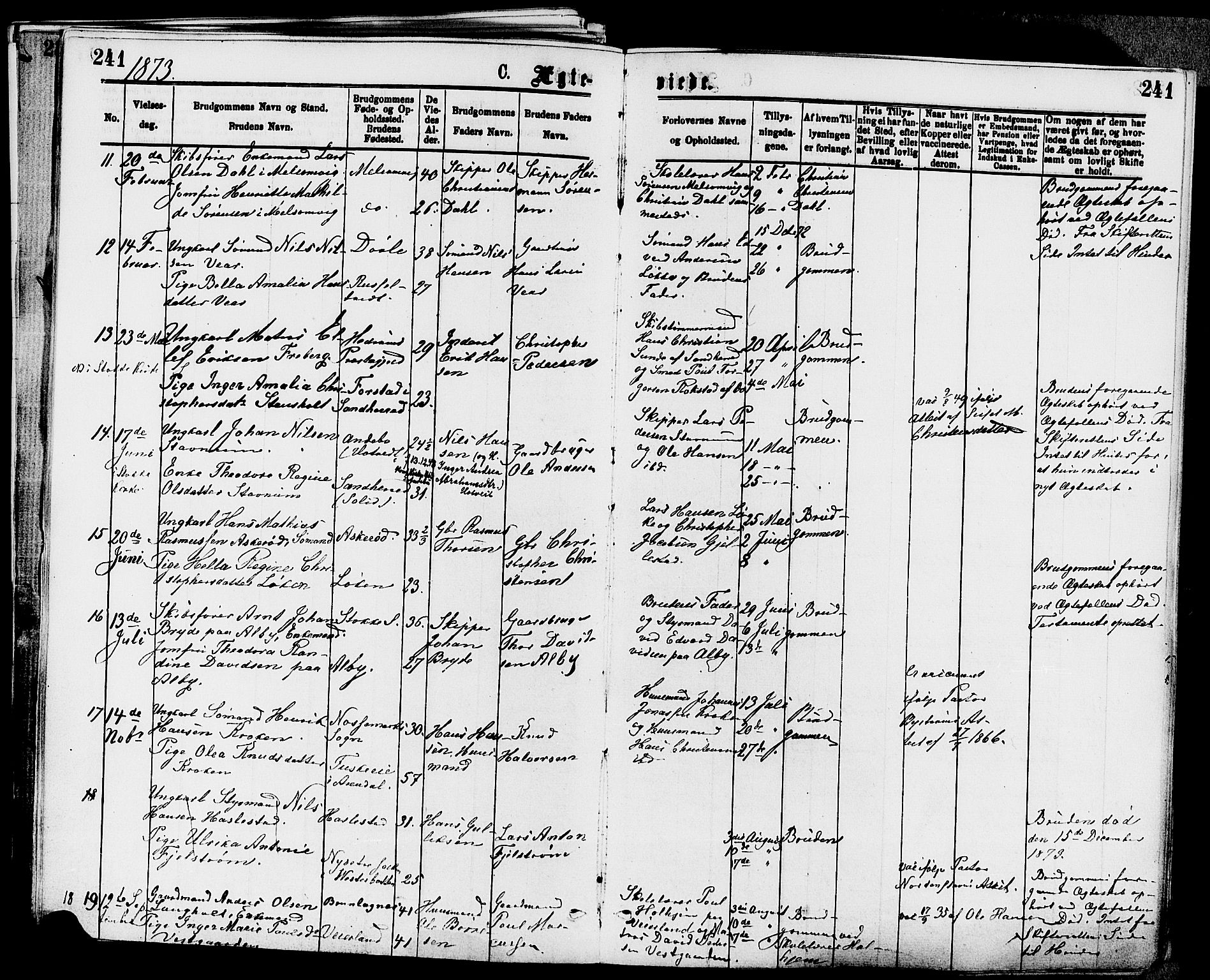 Stokke kirkebøker, AV/SAKO-A-320/F/Fa/L0009: Parish register (official) no. I 9, 1872-1883, p. 241