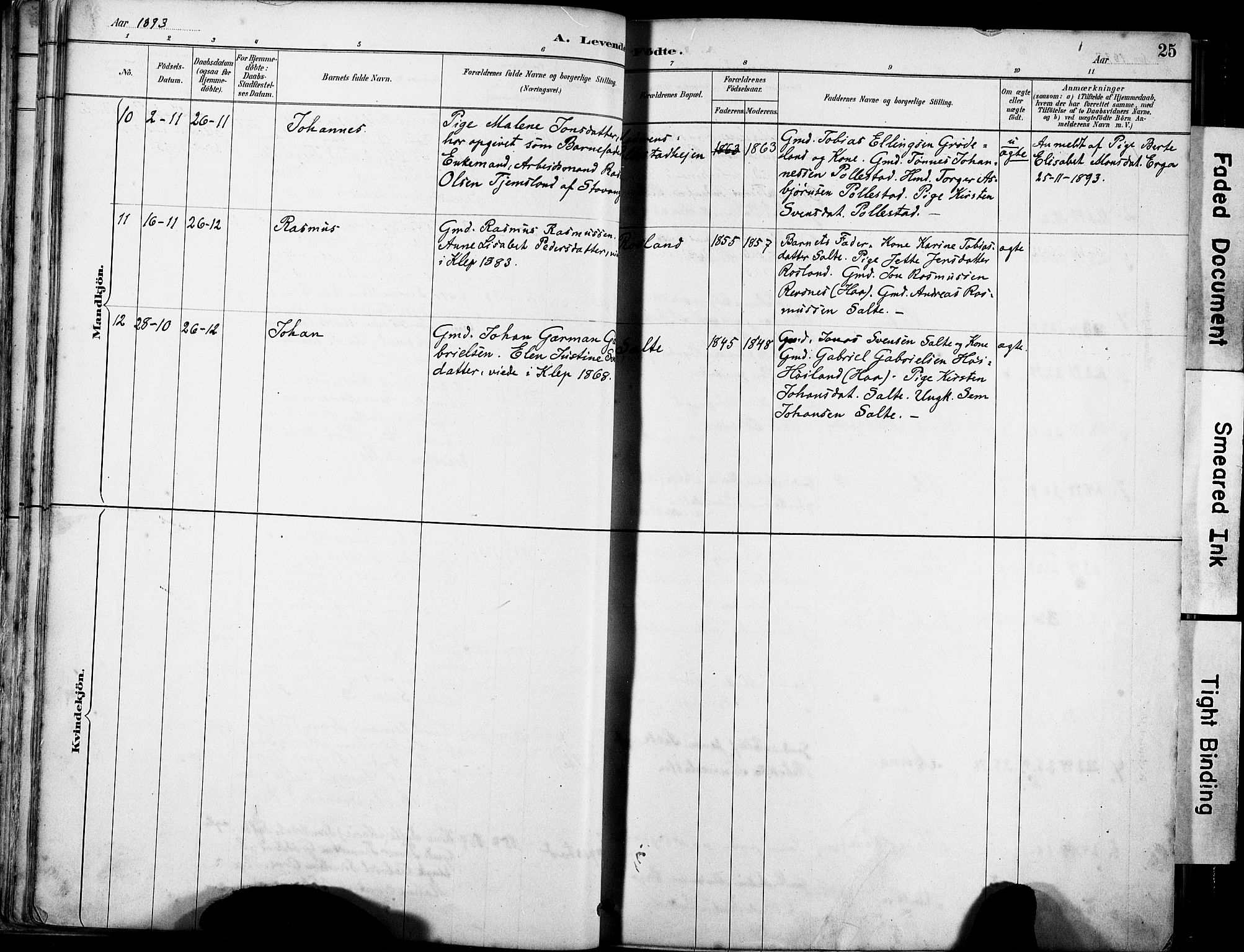 Klepp sokneprestkontor, AV/SAST-A-101803/001/3/30BA/L0007: Parish register (official) no. A 8, 1886-1912, p. 25