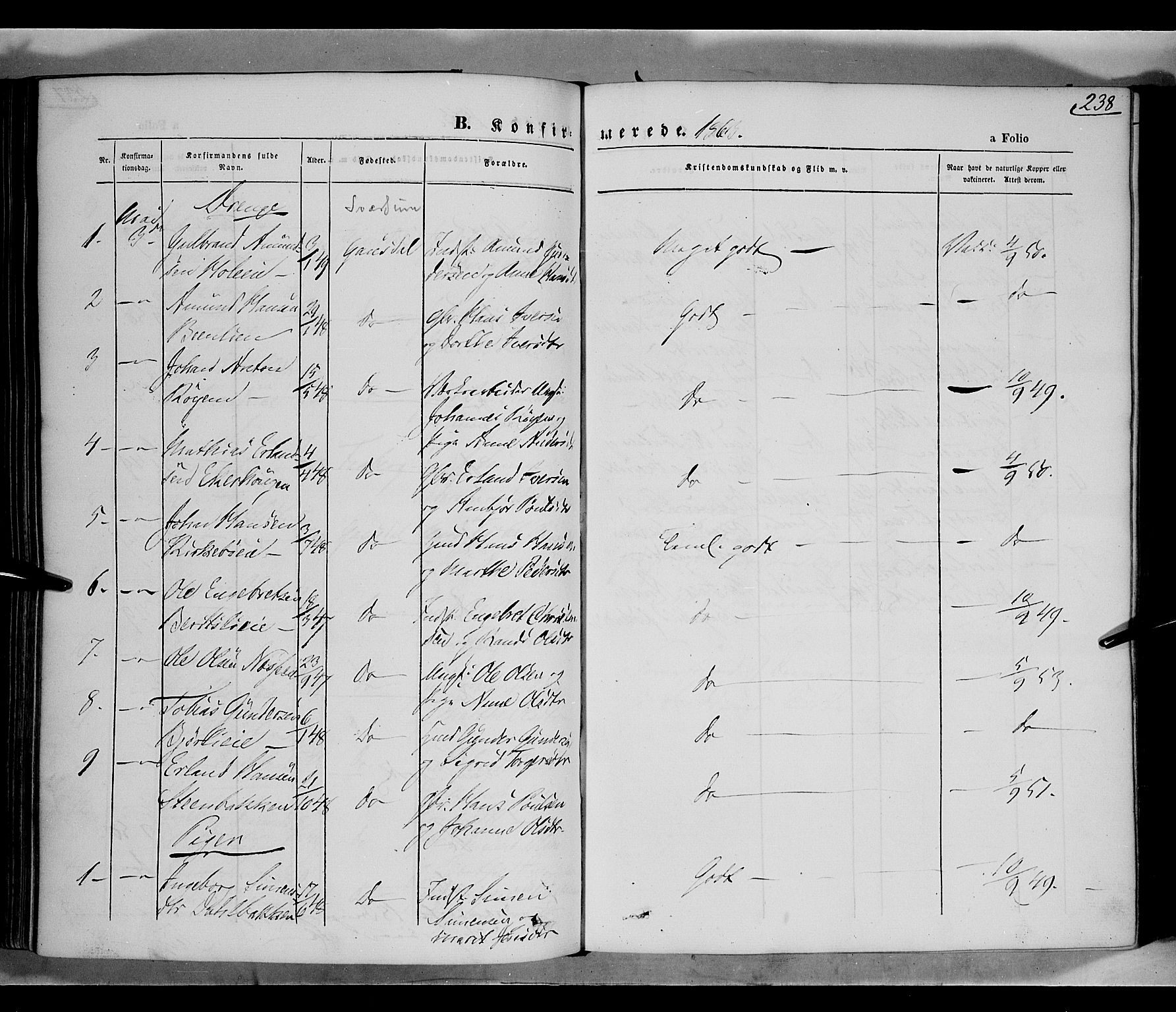 Gausdal prestekontor, AV/SAH-PREST-090/H/Ha/Haa/L0009: Parish register (official) no. 9, 1862-1873, p. 238