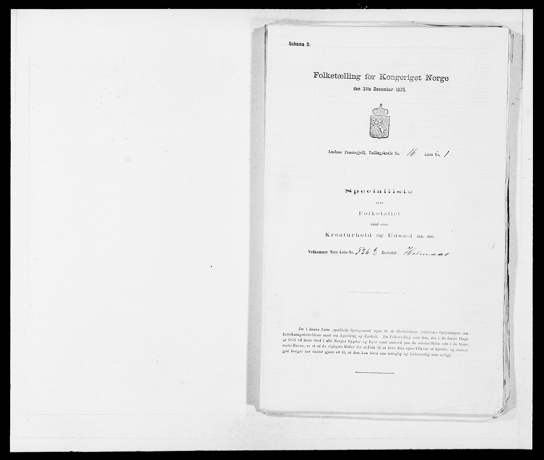 SAB, 1875 census for 1263P Lindås, 1875, p. 1602