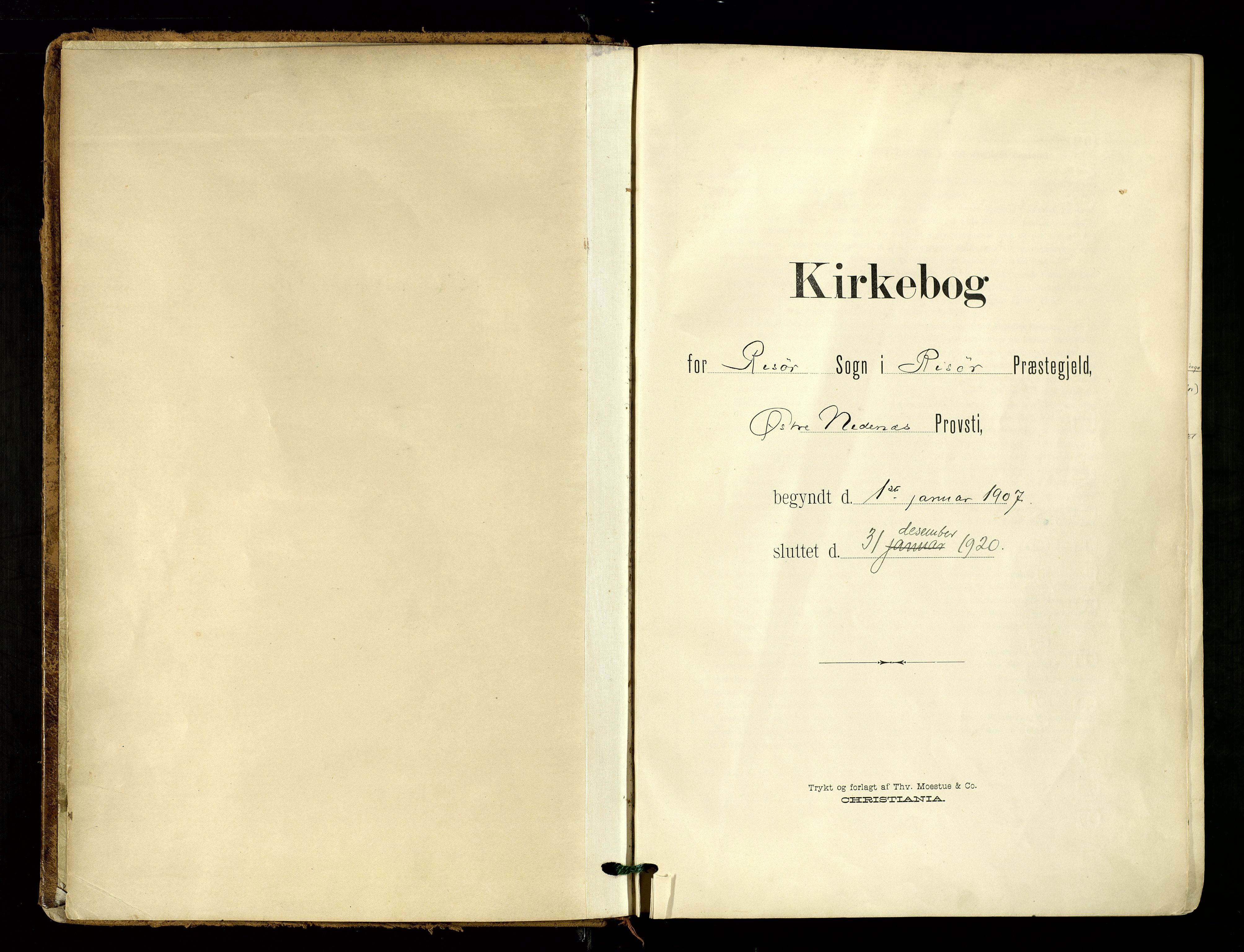 Risør sokneprestkontor, SAK/1111-0035/F/Fa/L0011: Parish register (official) no. A 11, 1907-1920