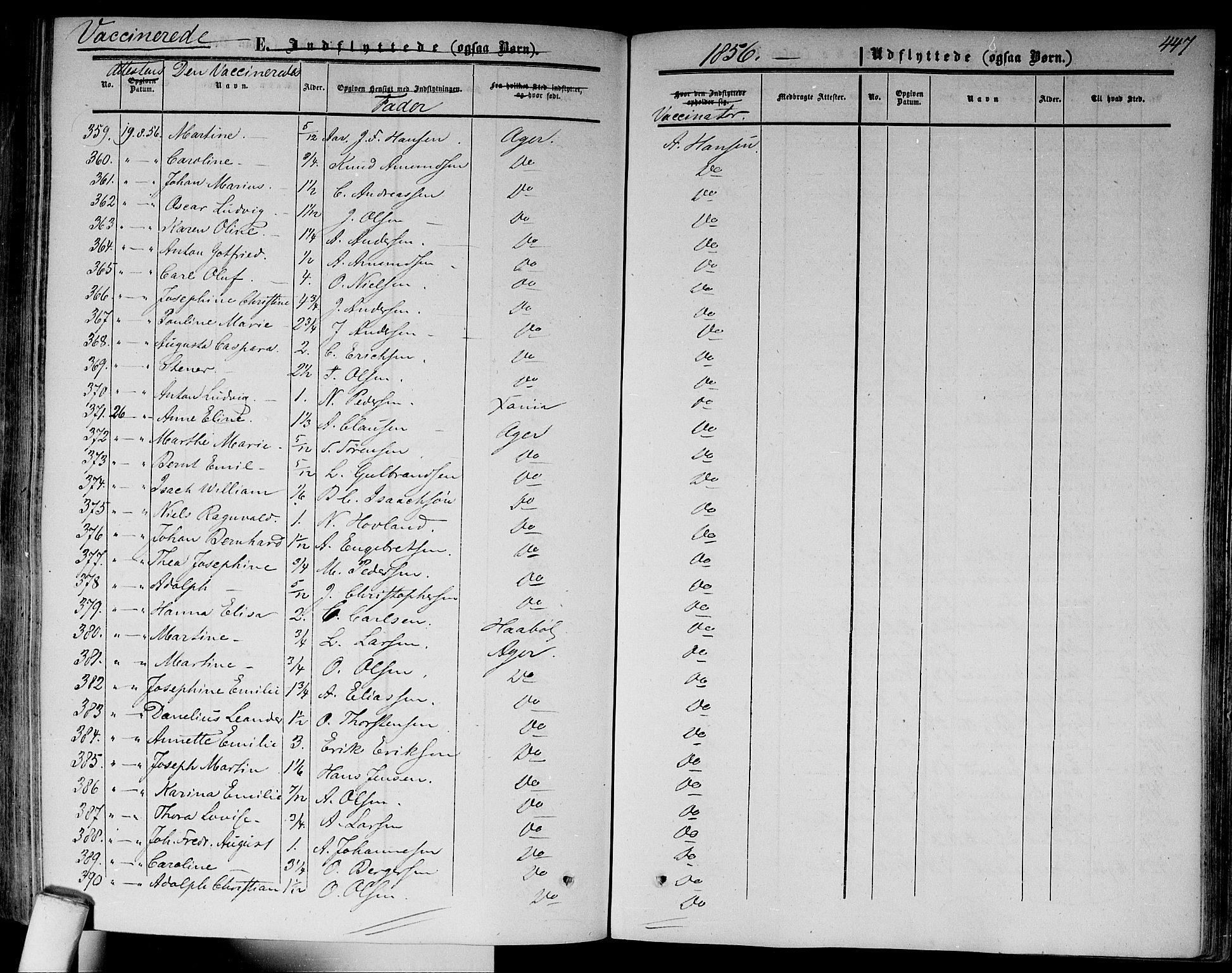 Gamlebyen prestekontor Kirkebøker, AV/SAO-A-10884/F/Fa/L0004: Parish register (official) no. 4, 1850-1857, p. 447