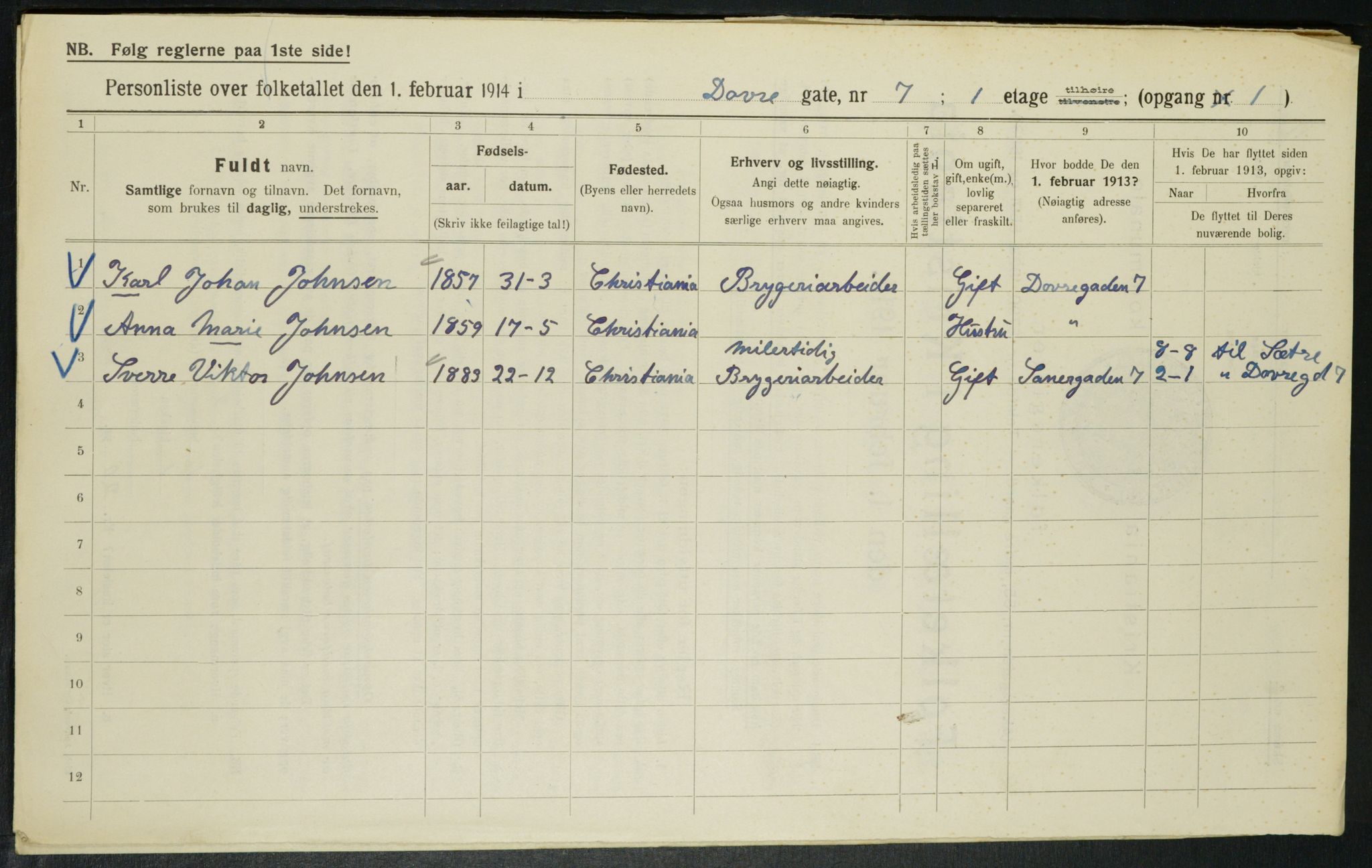 OBA, Municipal Census 1914 for Kristiania, 1914, p. 16396