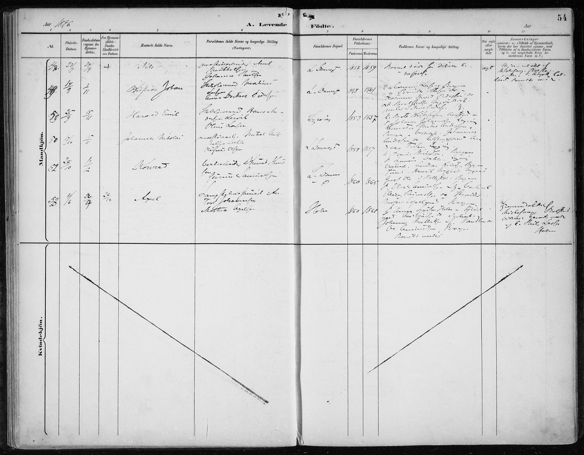 Askøy Sokneprestembete, AV/SAB-A-74101/H/Ha/Haa/Haae/L0003: Parish register (official) no. E 3, 1891-1903, p. 54