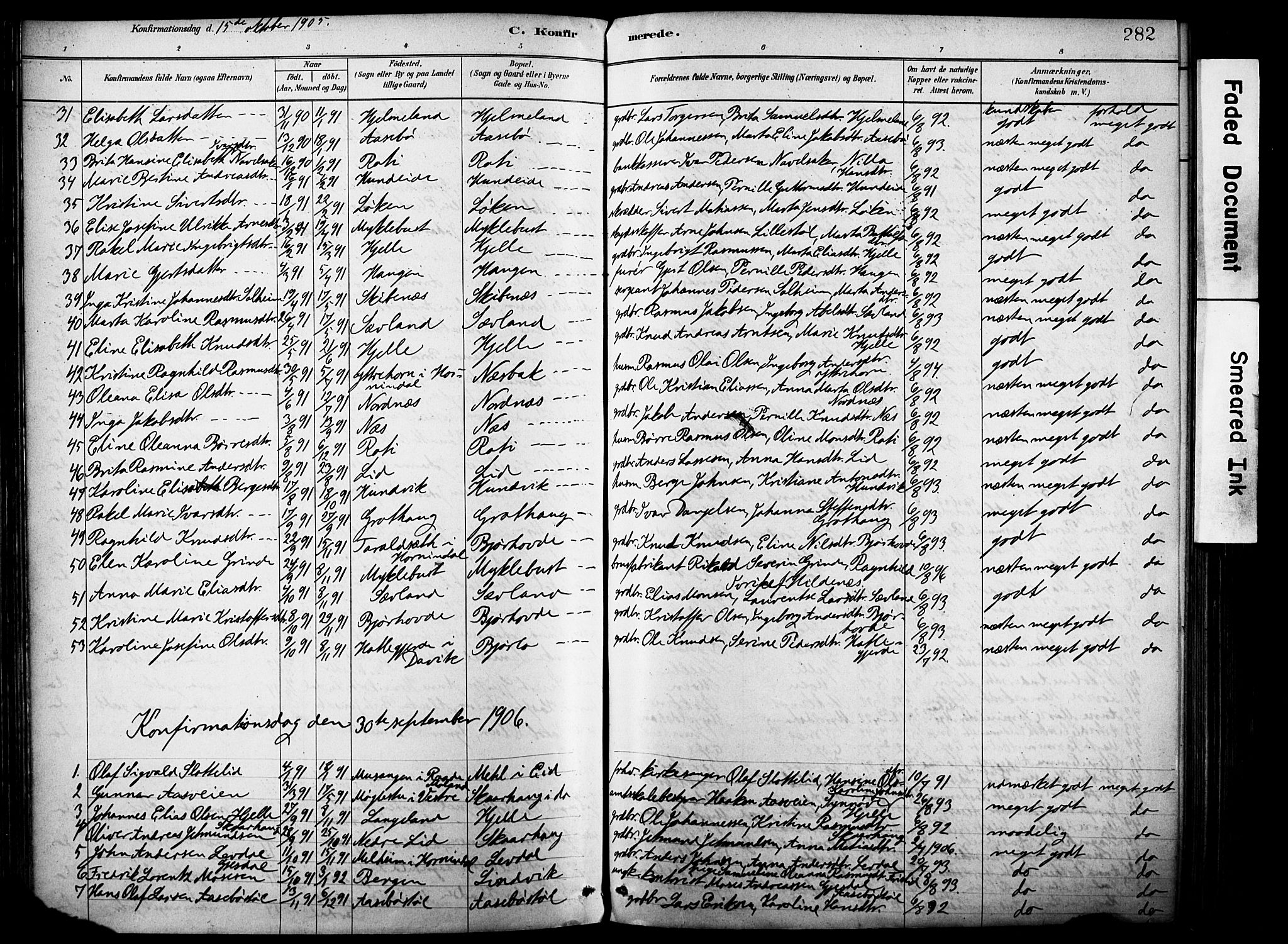 Eid sokneprestembete, AV/SAB-A-82301/H/Haa/Haab/L0001: Parish register (official) no. B 1, 1879-1906, p. 282