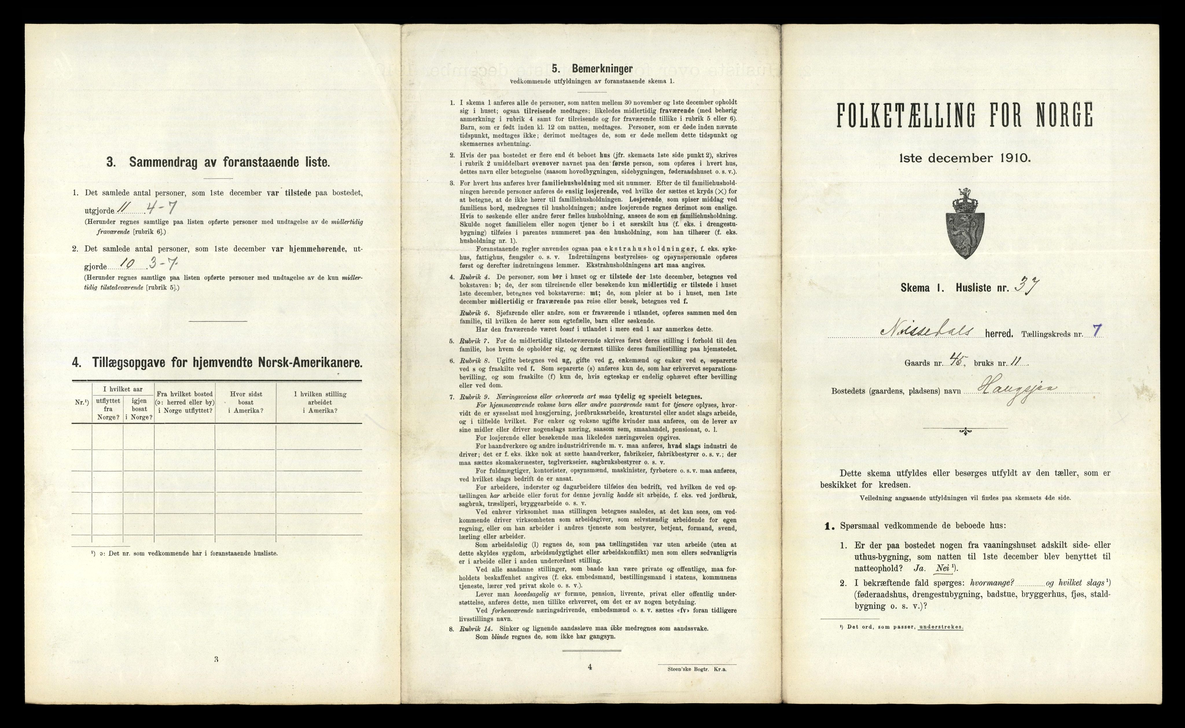 RA, 1910 census for Nissedal, 1910, p. 592