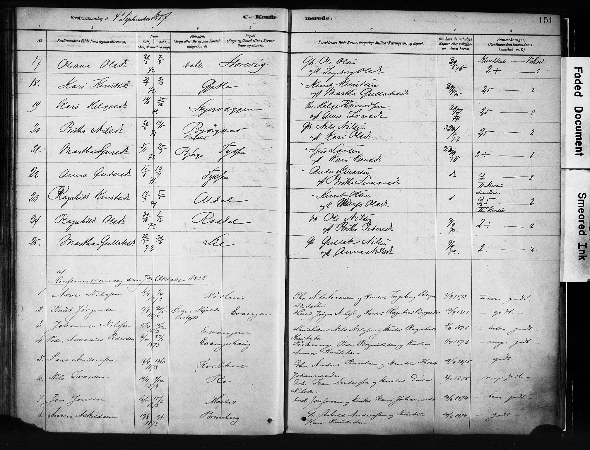 Evanger sokneprestembete, SAB/A-99924: Parish register (official) no. A 1, 1877-1899, p. 151