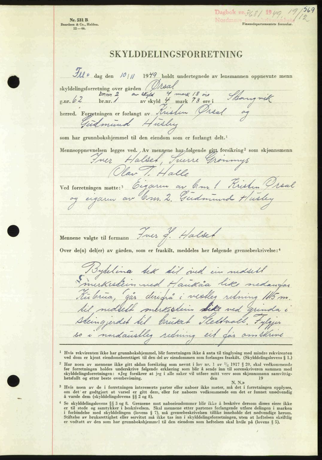 Nordmøre sorenskriveri, AV/SAT-A-4132/1/2/2Ca: Mortgage book no. A113, 1949-1950, Diary no: : 3681/1949