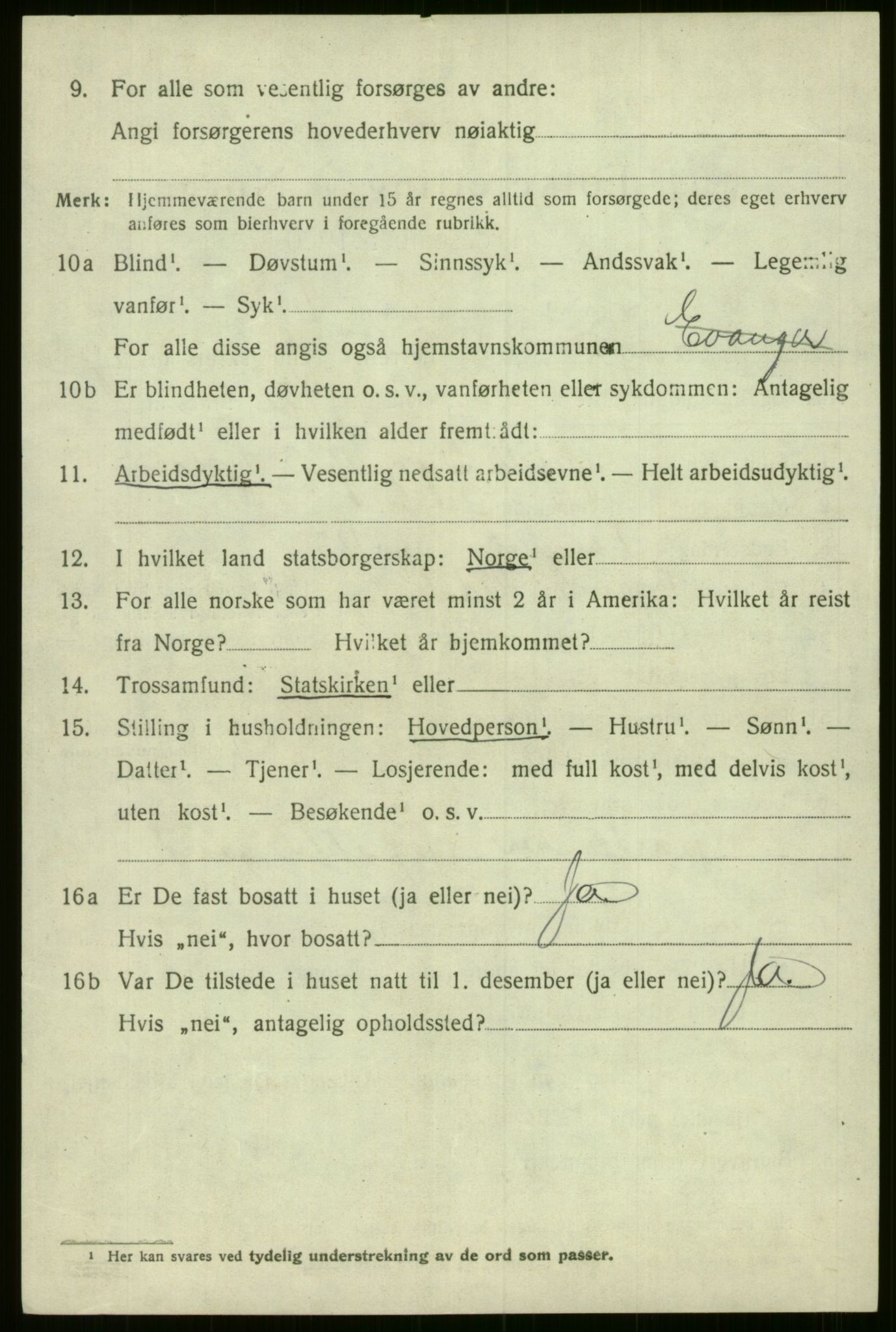 SAB, 1920 census for Evanger, 1920, p. 3350