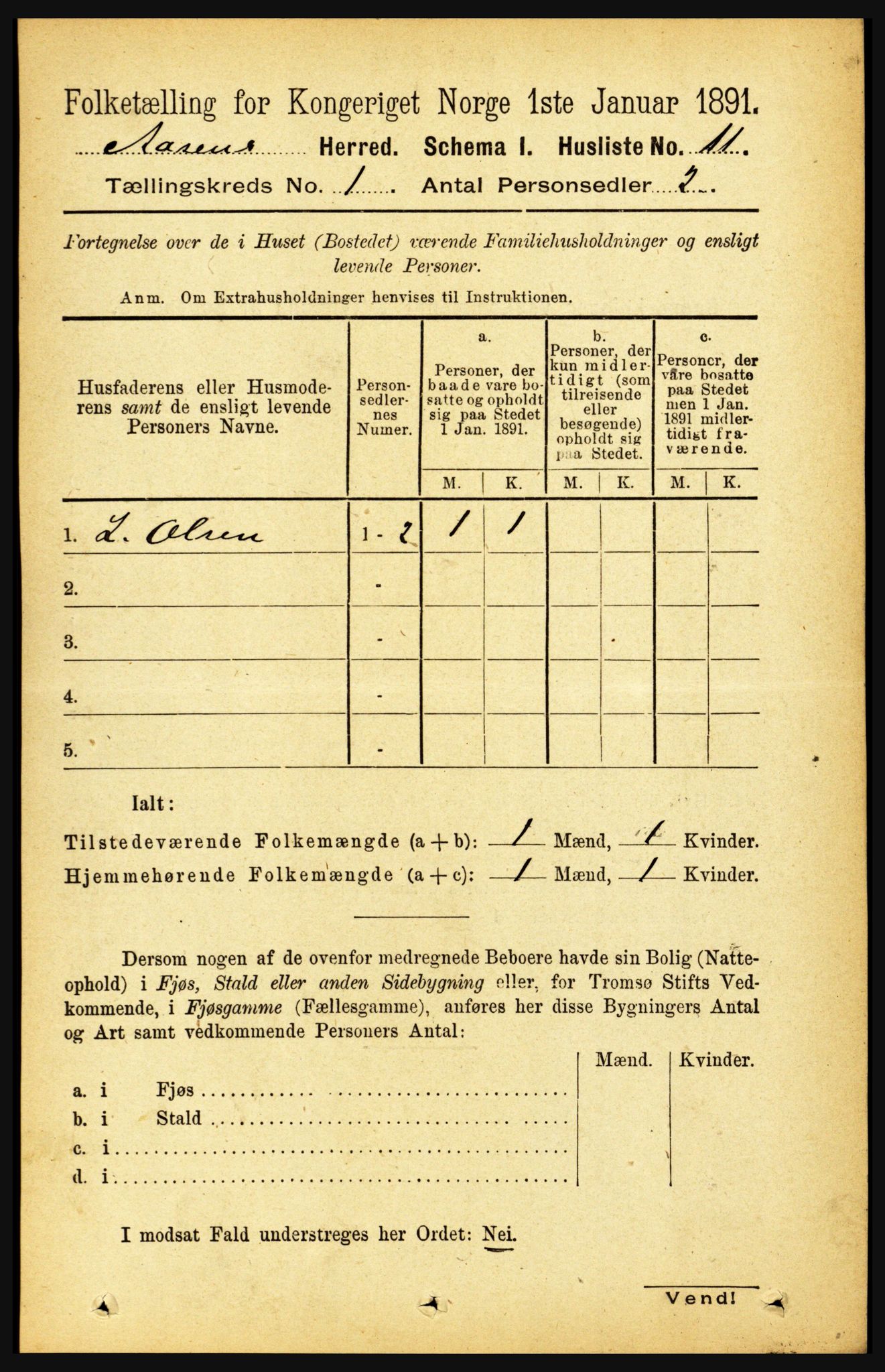 RA, 1891 census for 1716 Åsen, 1891, p. 27