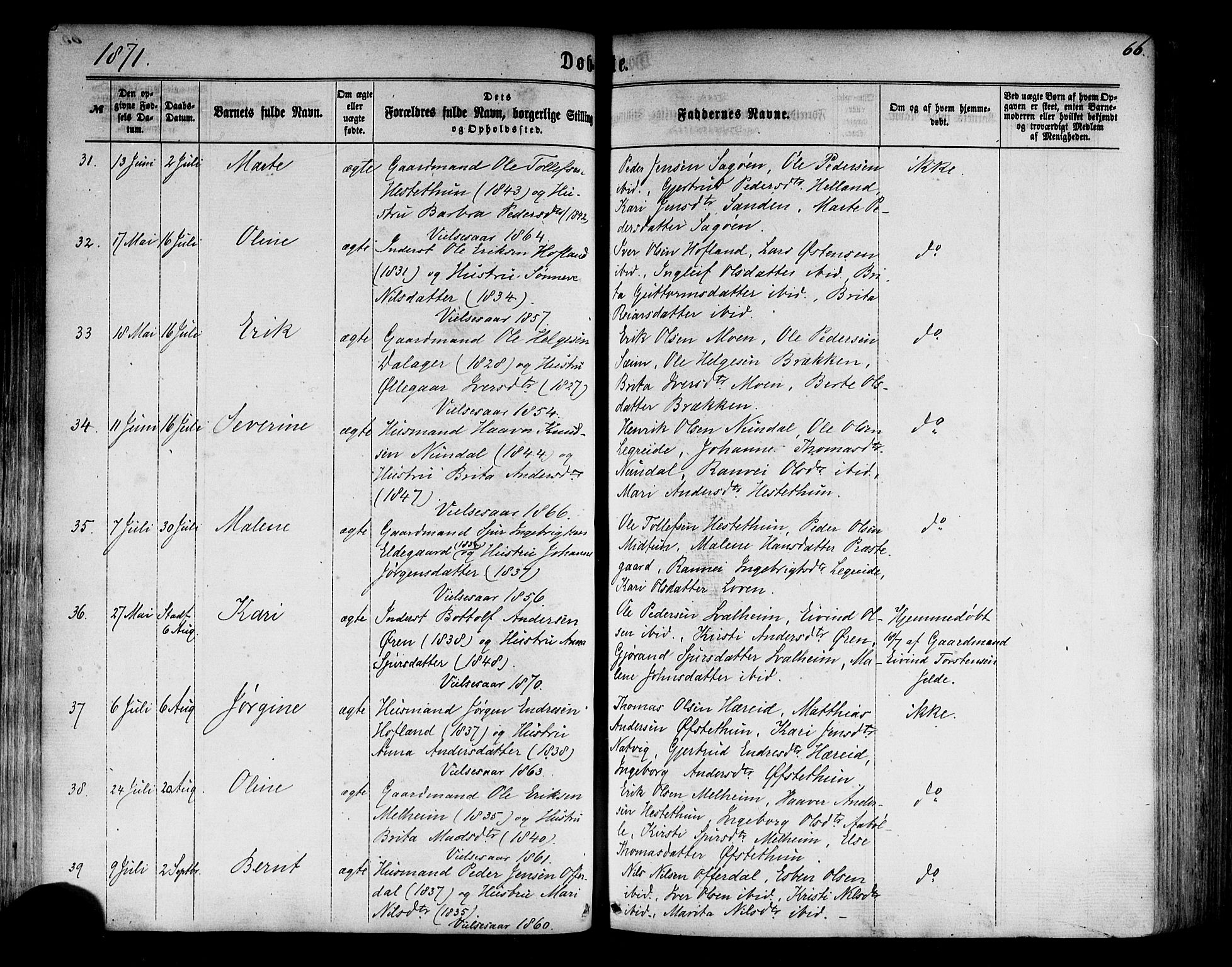 Årdal sokneprestembete, AV/SAB-A-81701: Parish register (official) no. A 3, 1863-1886, p. 66