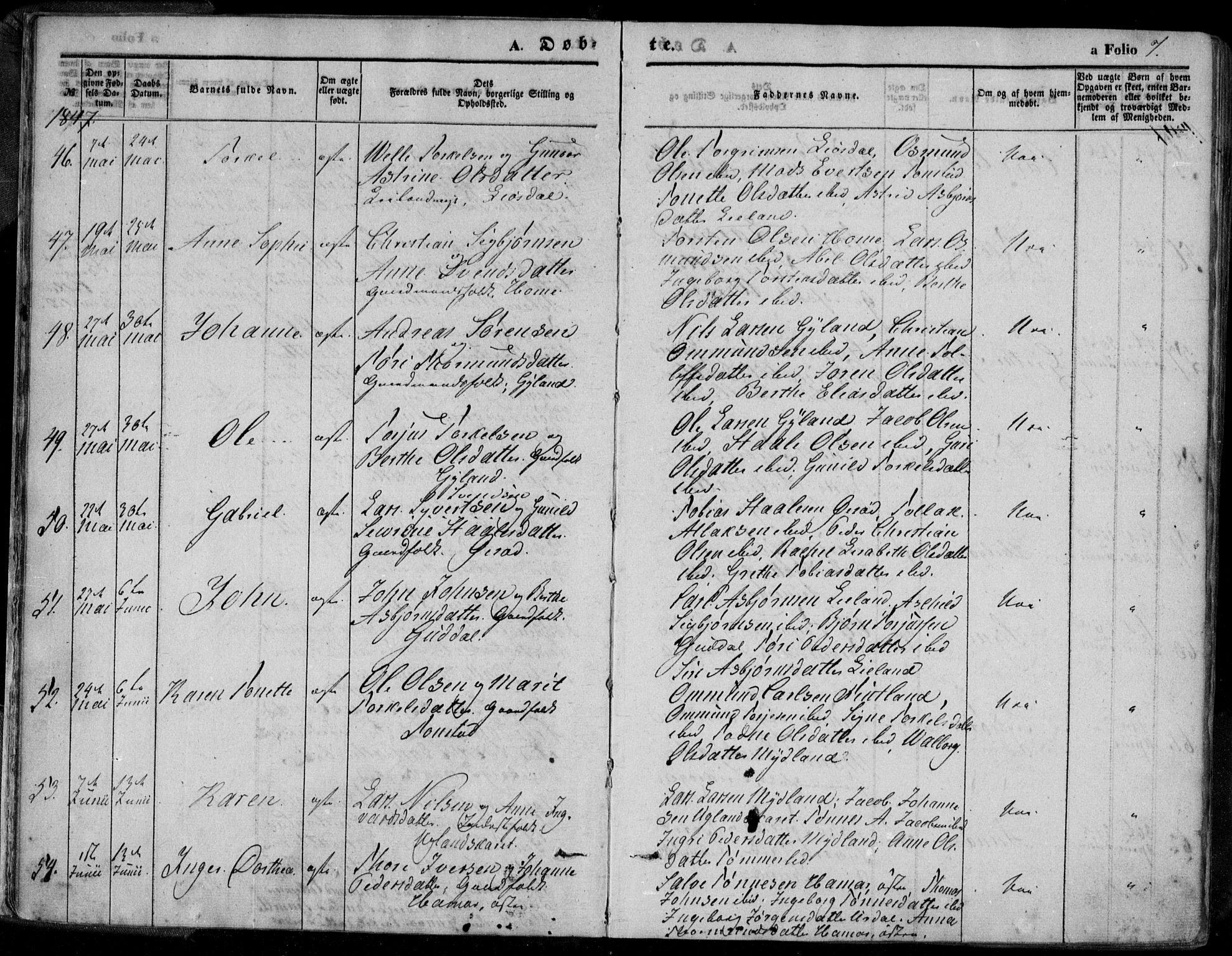 Bakke sokneprestkontor, AV/SAK-1111-0002/F/Fa/Faa/L0005: Parish register (official) no. A 5, 1847-1855, p. 7