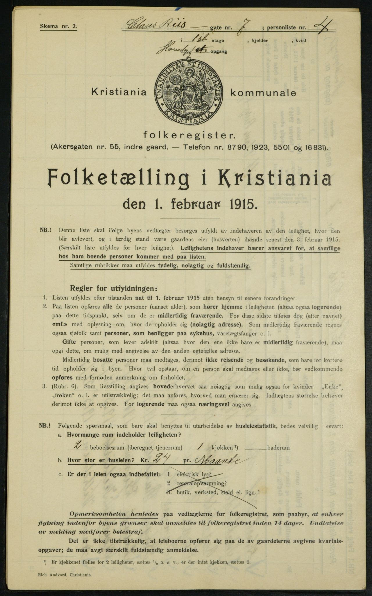 OBA, Municipal Census 1915 for Kristiania, 1915, p. 12742