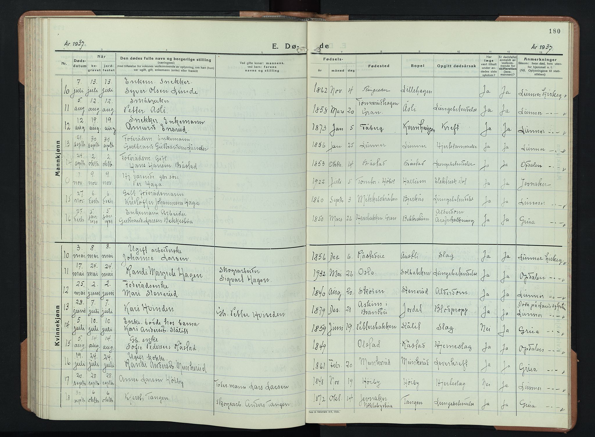 Lunner prestekontor, AV/SAH-PREST-118/H/Ha/Hab/L0003: Parish register (copy) no. 3, 1933-1945, p. 180