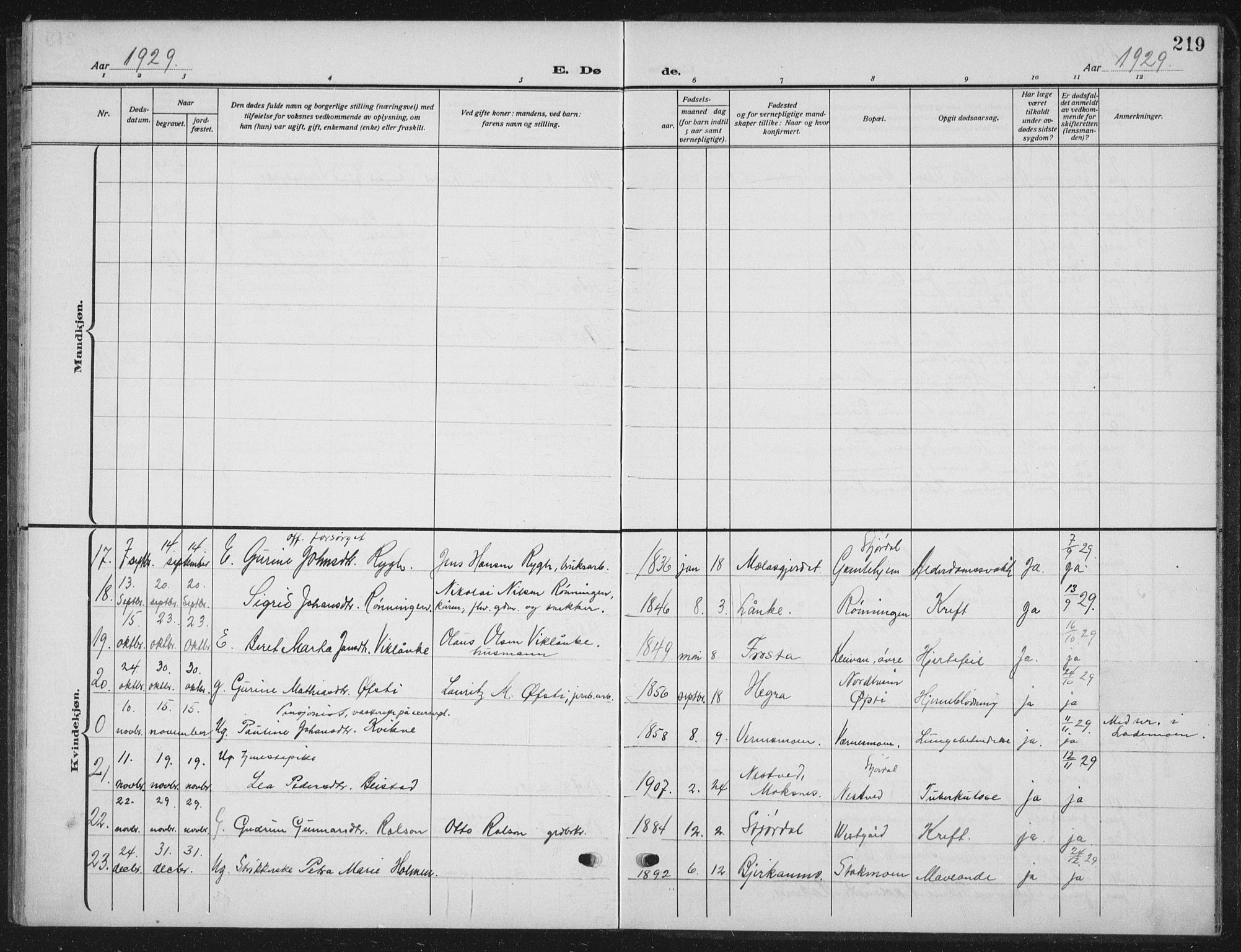 Ministerialprotokoller, klokkerbøker og fødselsregistre - Nord-Trøndelag, SAT/A-1458/709/L0088: Parish register (copy) no. 709C02, 1914-1934, p. 219