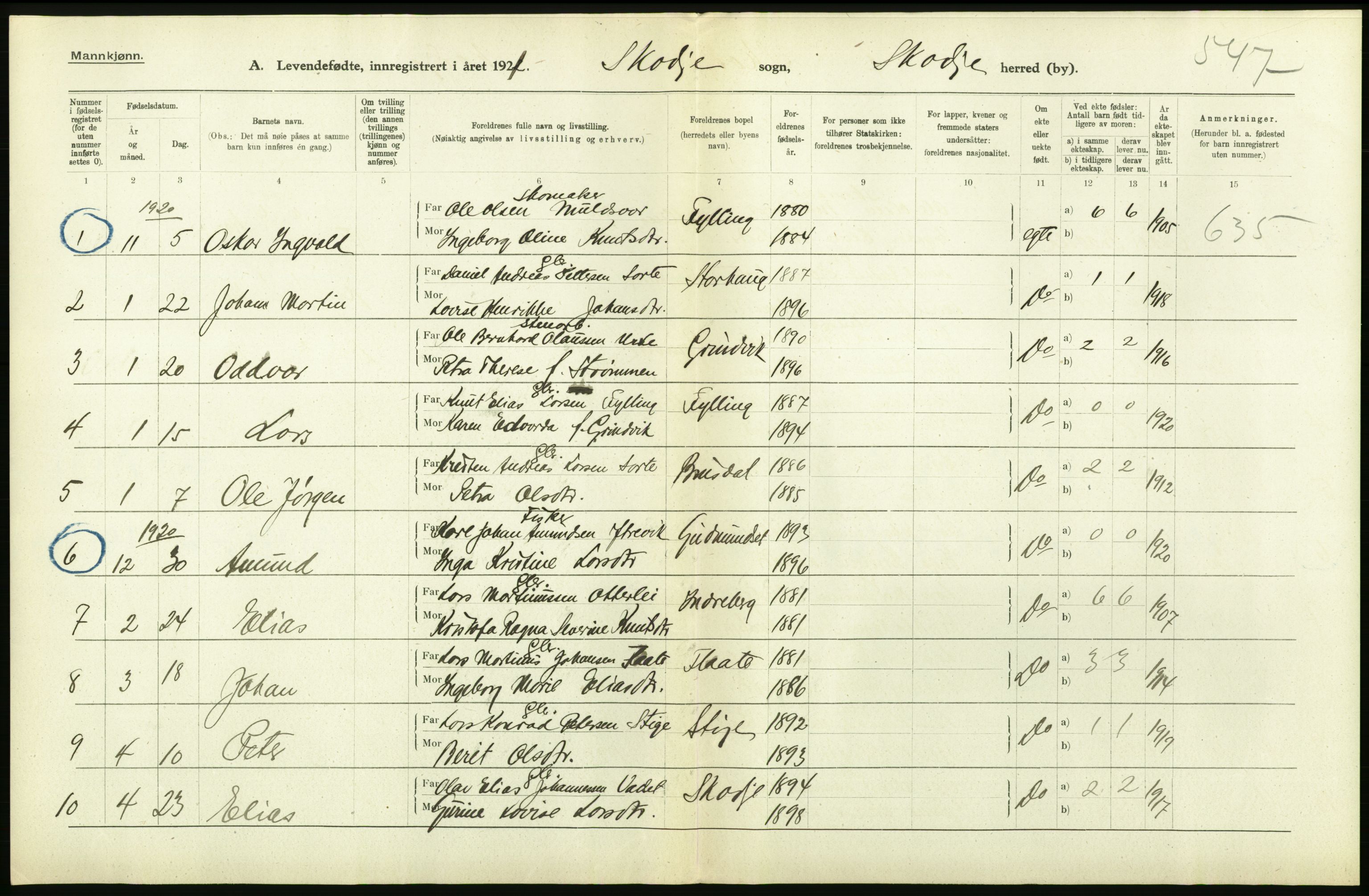 Statistisk sentralbyrå, Sosiodemografiske emner, Befolkning, RA/S-2228/D/Df/Dfc/Dfca/L0040: Møre fylke: Levendefødte menn og kvinner. Bygder., 1921, p. 114