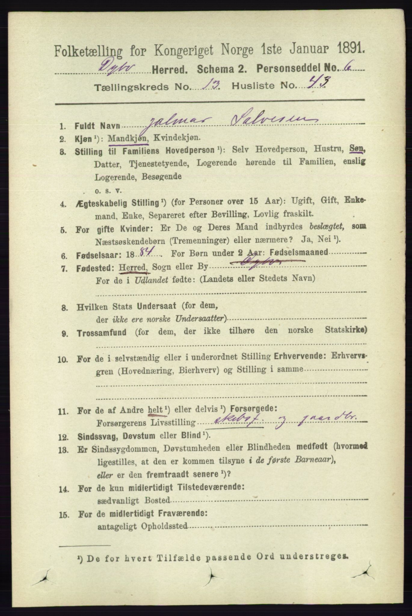 RA, 1891 census for 0915 Dypvåg, 1891, p. 5561