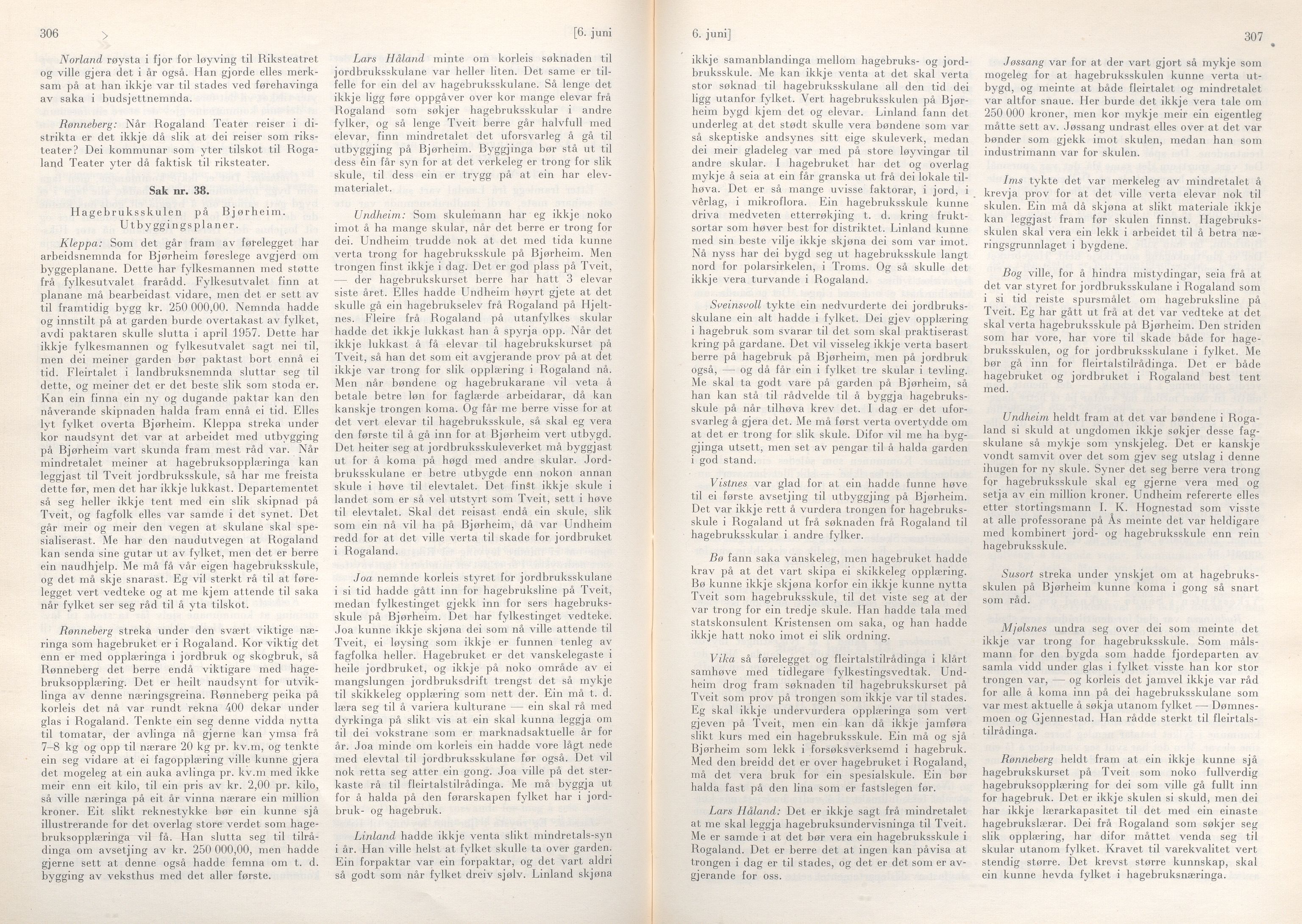 Rogaland fylkeskommune - Fylkesrådmannen , IKAR/A-900/A/Aa/Aaa/L0076: Møtebok , 1957, p. 306-307