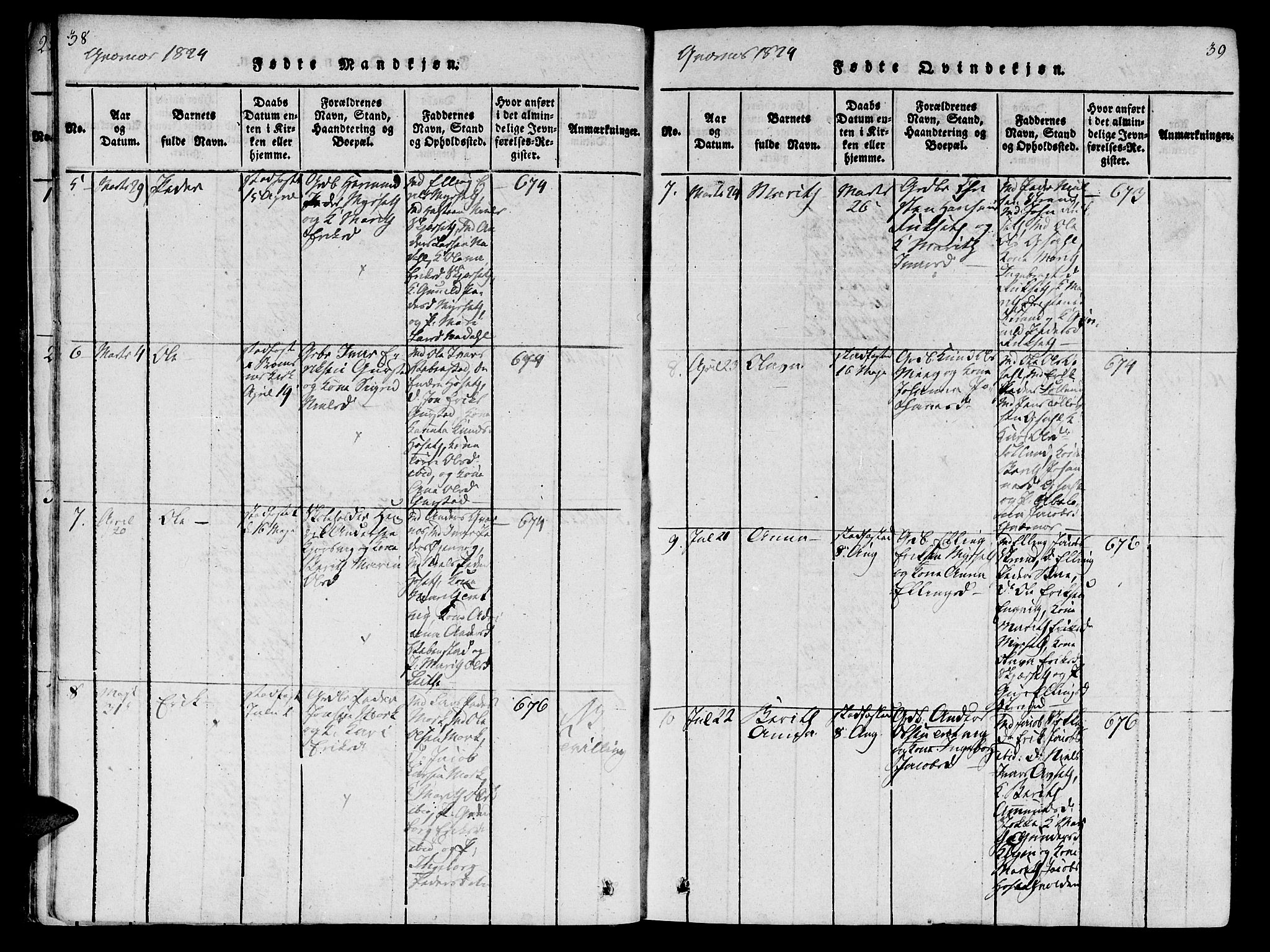 Ministerialprotokoller, klokkerbøker og fødselsregistre - Møre og Romsdal, AV/SAT-A-1454/568/L0800: Parish register (official) no. 568A09 /1, 1819-1830, p. 38-39